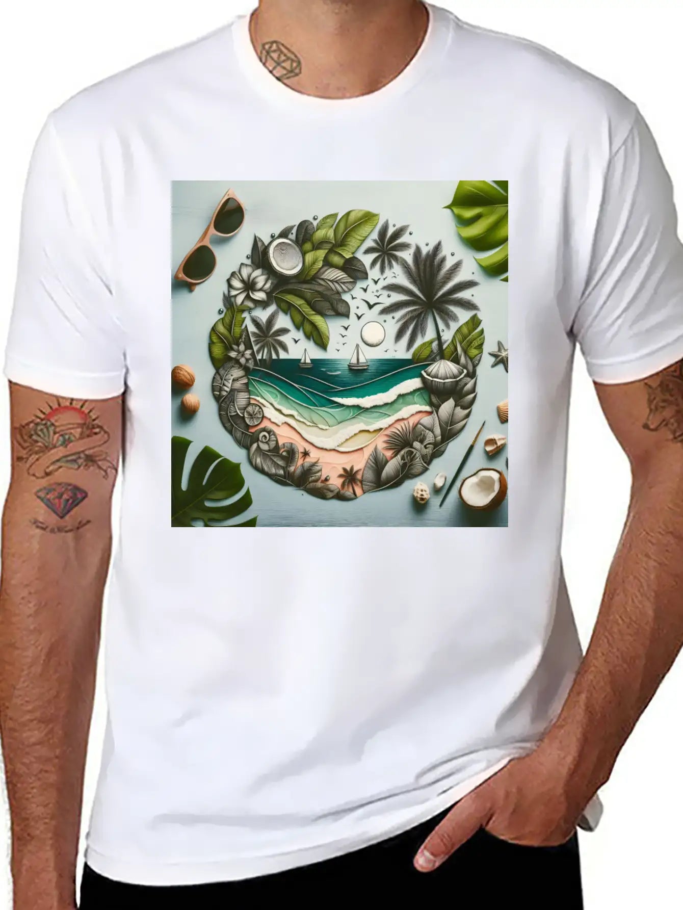 Painting Tropical Beach Classic Cotton Tee – Unisex Comfort For Any Season