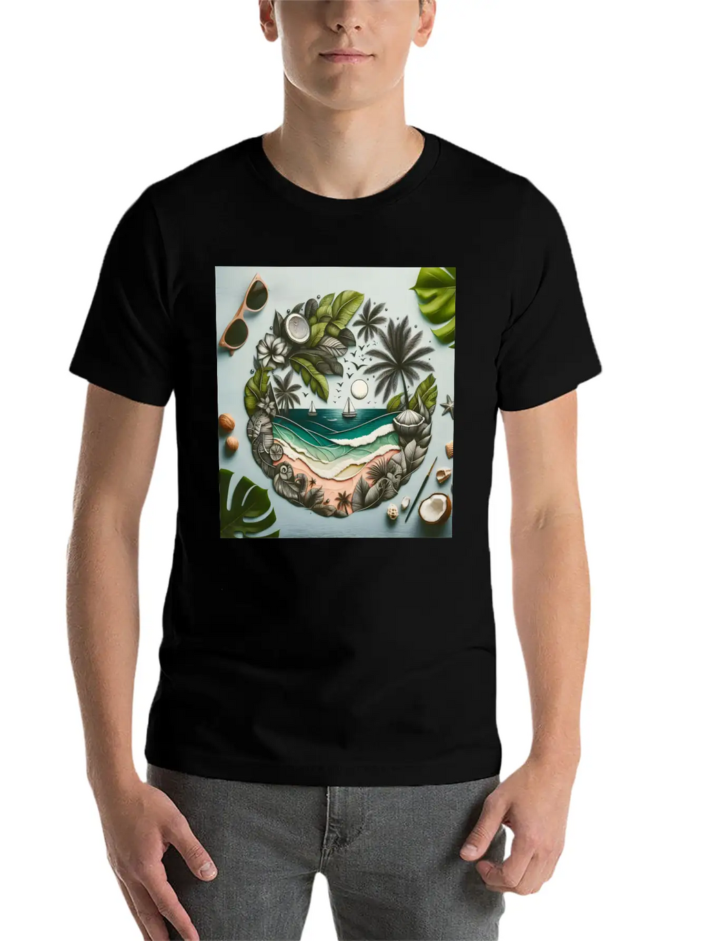 Painting Tropical Beach Classic Cotton Tee – Unisex Comfort For Any Season
