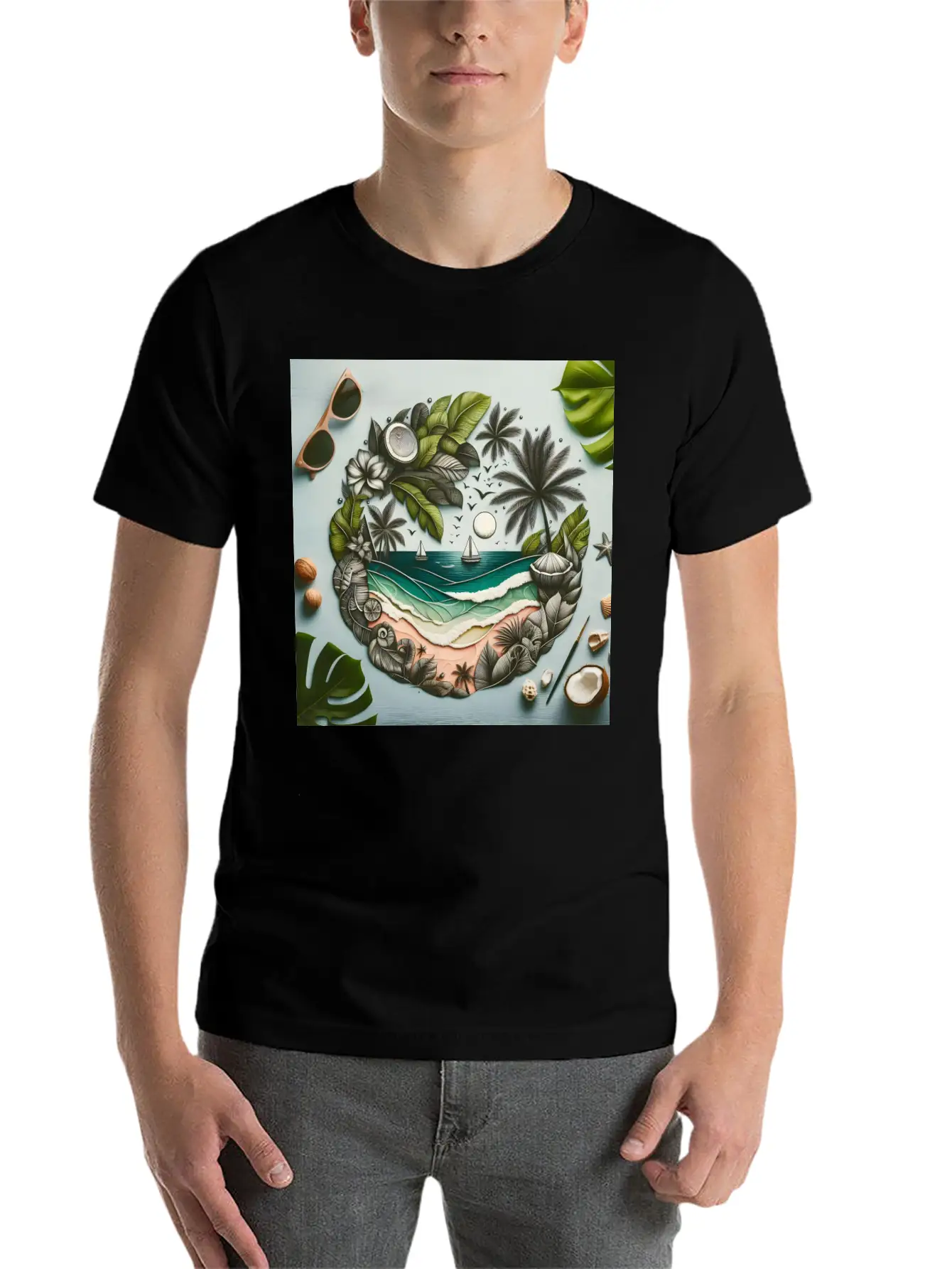 Painting Tropical Beach Classic Cotton Tee – Unisex Comfort For Any Season