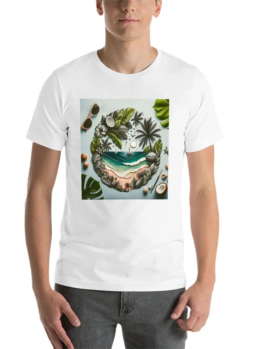 Painting Tropical Beach Classic Cotton Tee – Unisex Comfort For Any Season