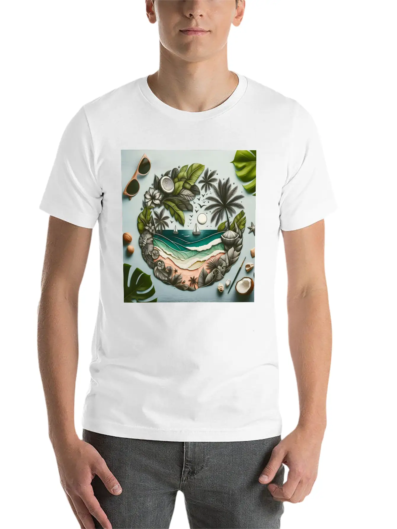 Painting Tropical Beach Classic Cotton Tee – Unisex Comfort For Any Season