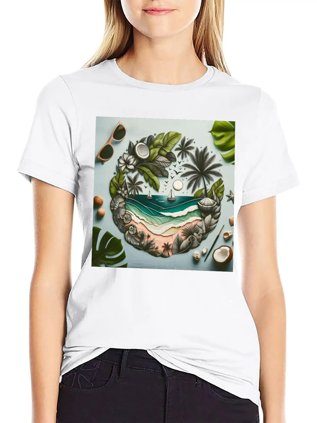 Painting Tropical Beach Classic Cotton Tee – Unisex Comfort For Any Season