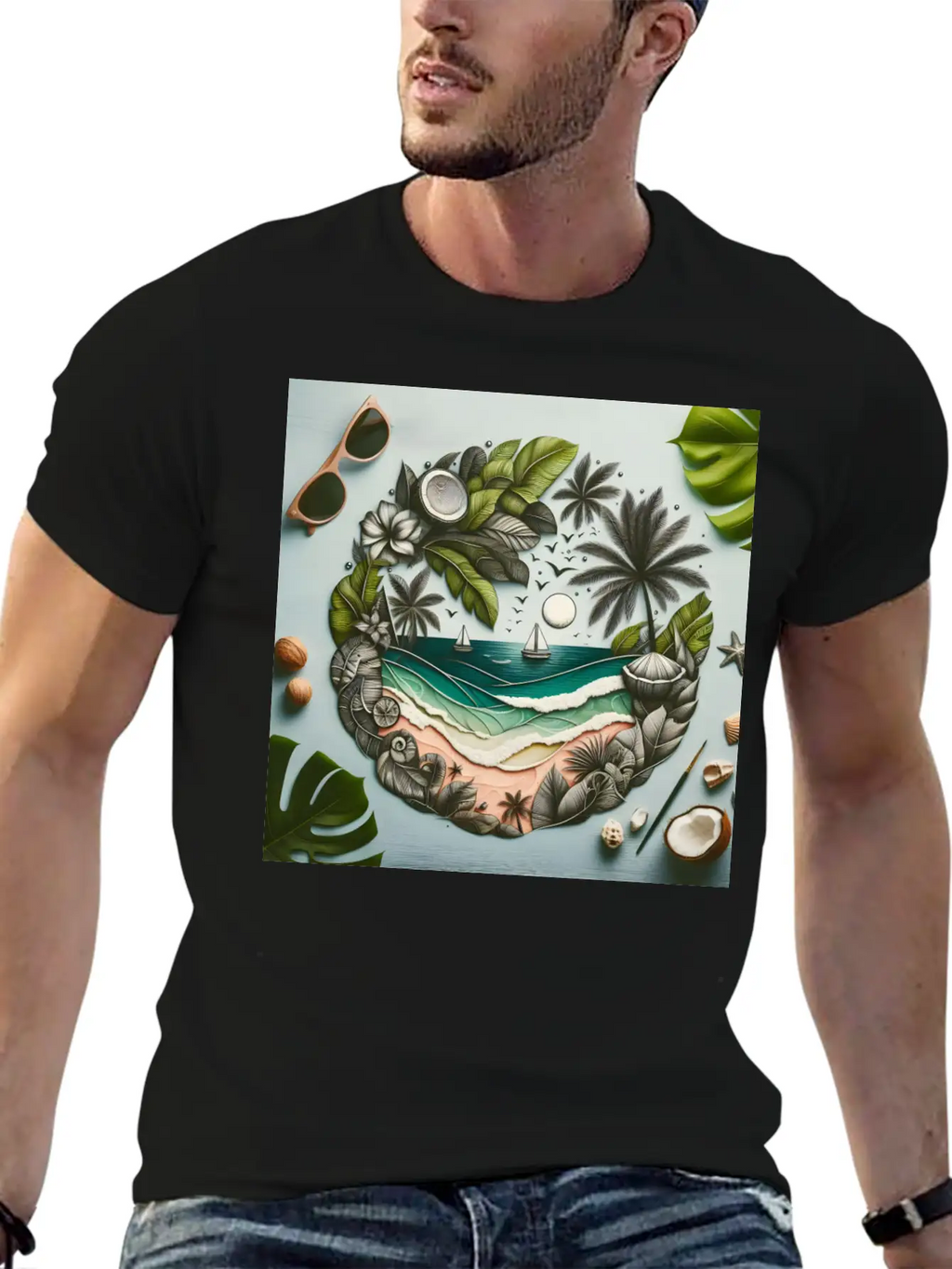 Painting Tropical Beach Classic Cotton Tee – Unisex Comfort For Any Season