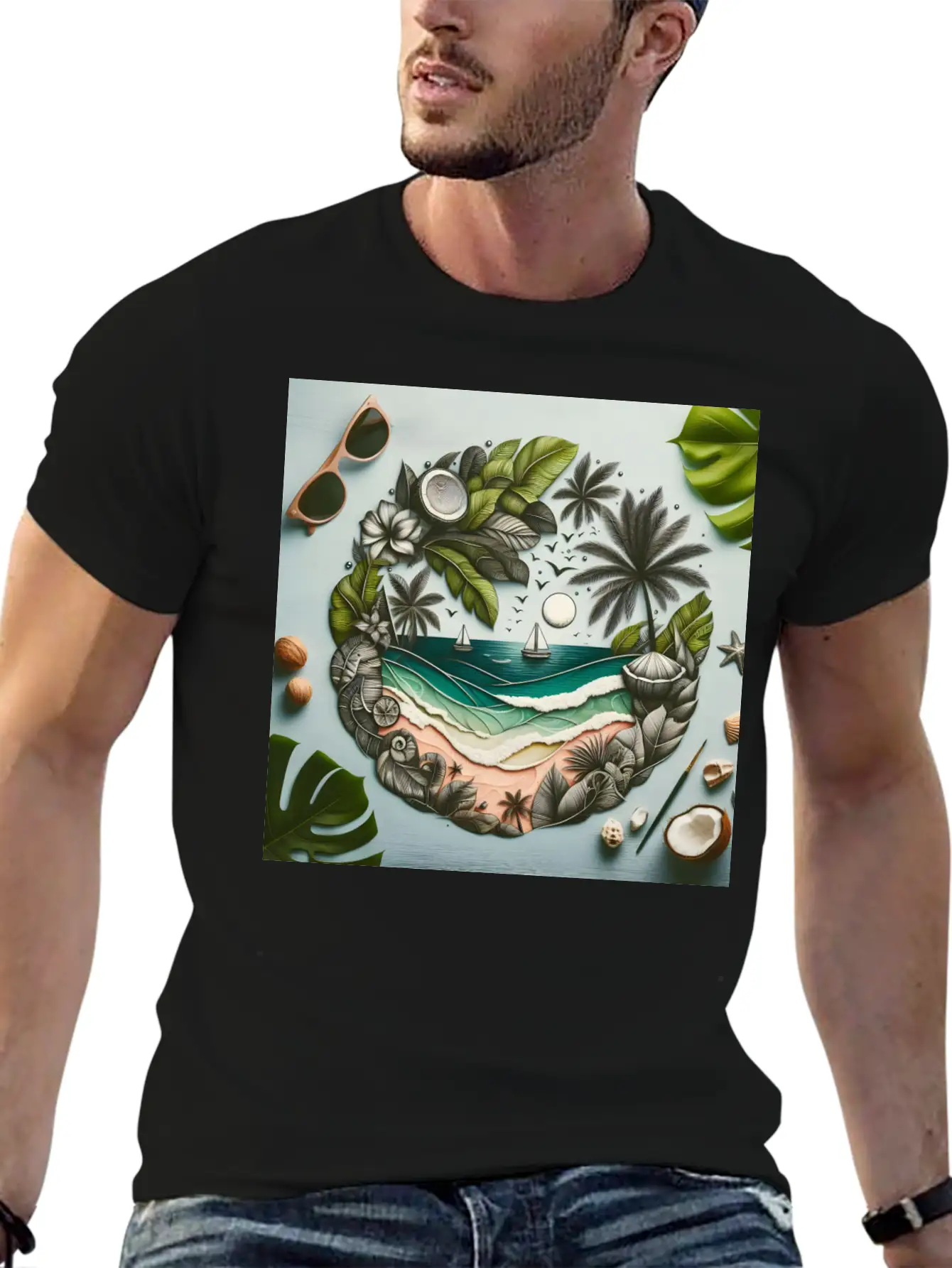 Painting Tropical Beach Classic Cotton Tee – Unisex Comfort For Any Season
