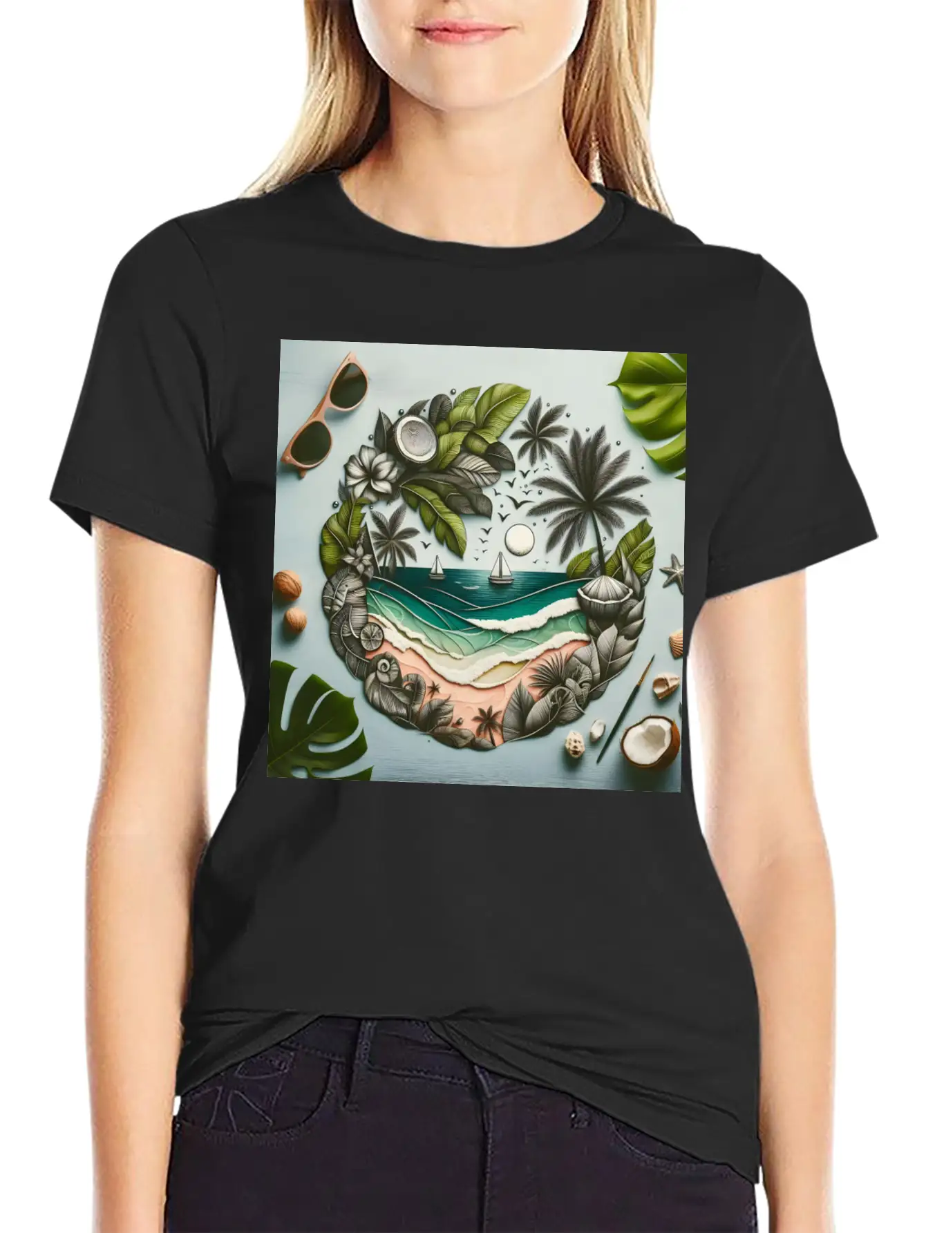Painting Tropical Beach Classic Cotton Tee – Unisex Comfort For Any Season