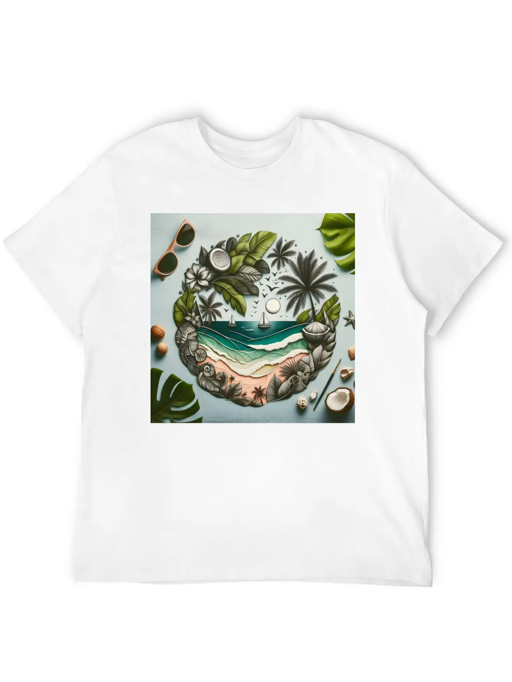 Painting Tropical Beach Classic Cotton Tee – Unisex Comfort For Any Season