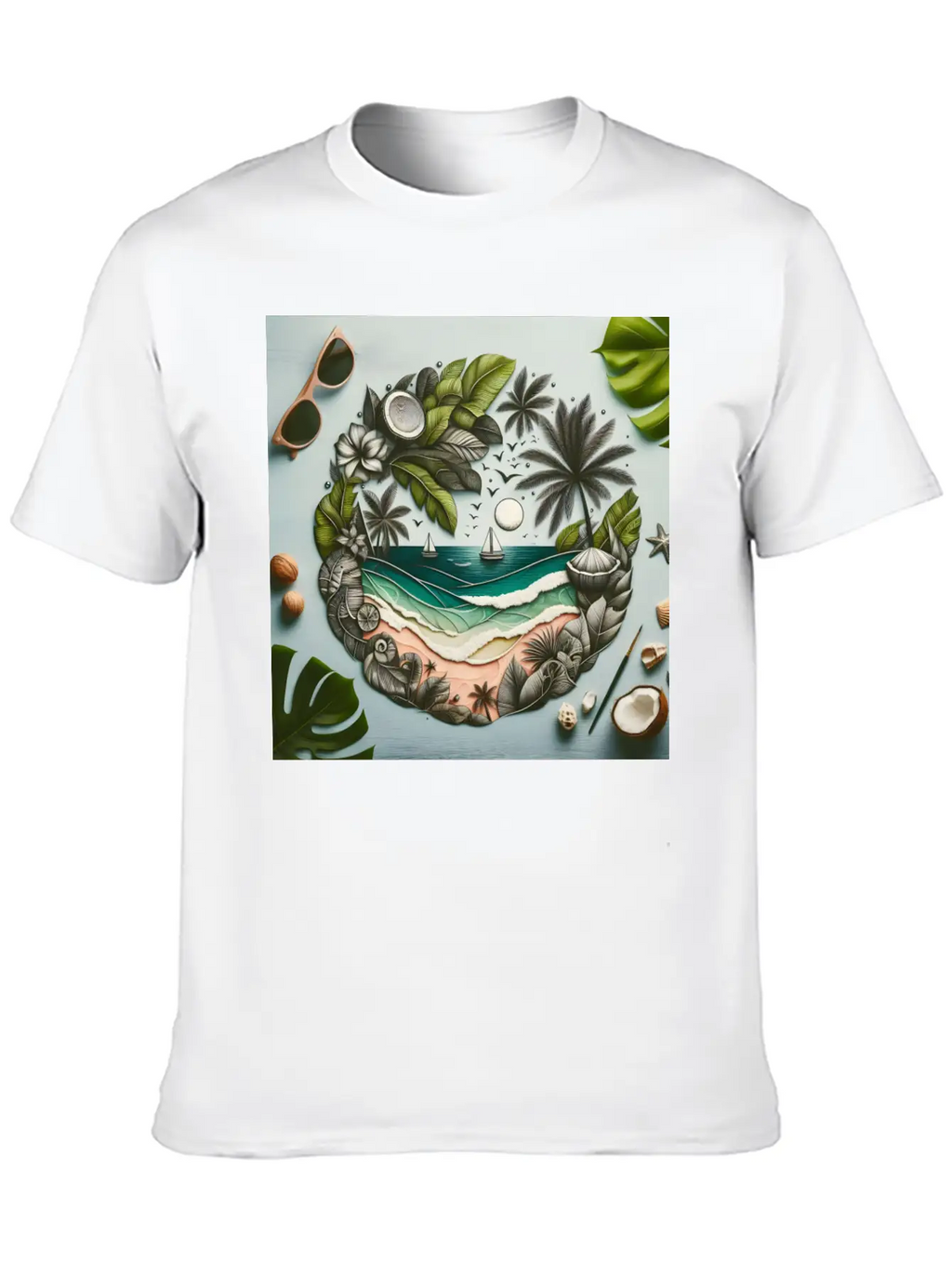 Painting Tropical Beach Classic Cotton Tee – Unisex Comfort For Any Season