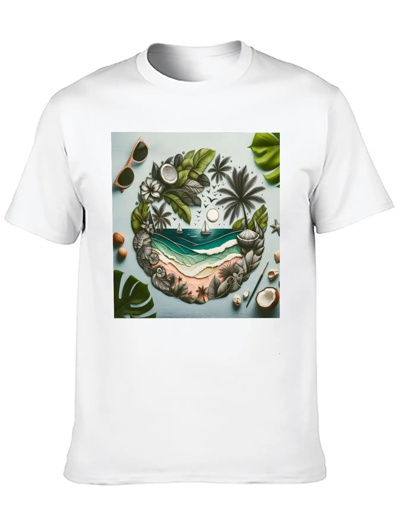 Painting Tropical Beach Classic Cotton Tee – Unisex Comfort For Any Season