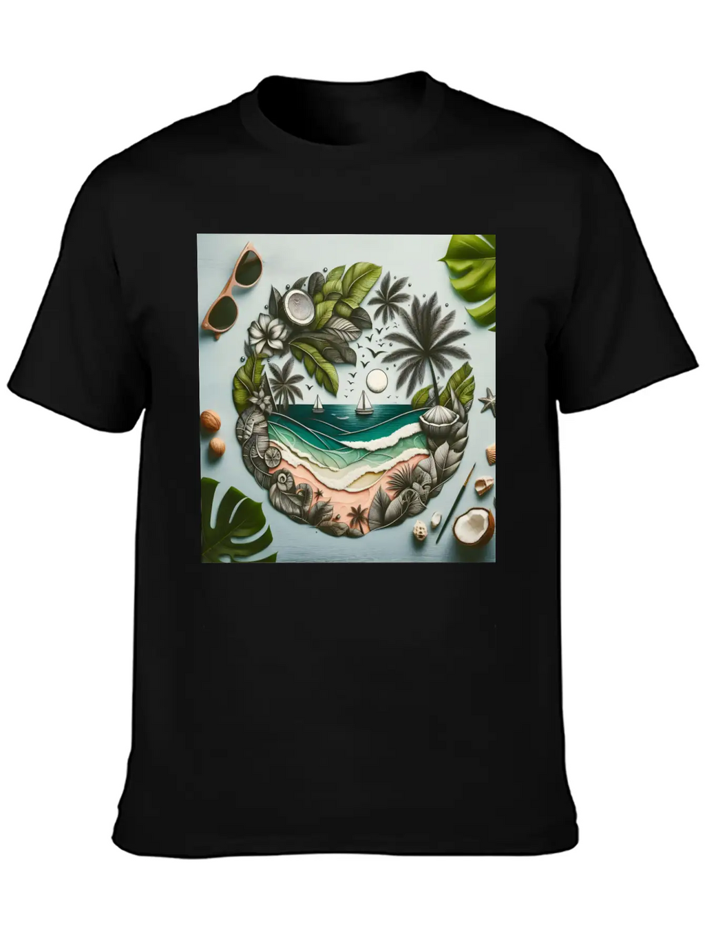 Painting Tropical Beach Classic Cotton Tee – Unisex Comfort For Any Season