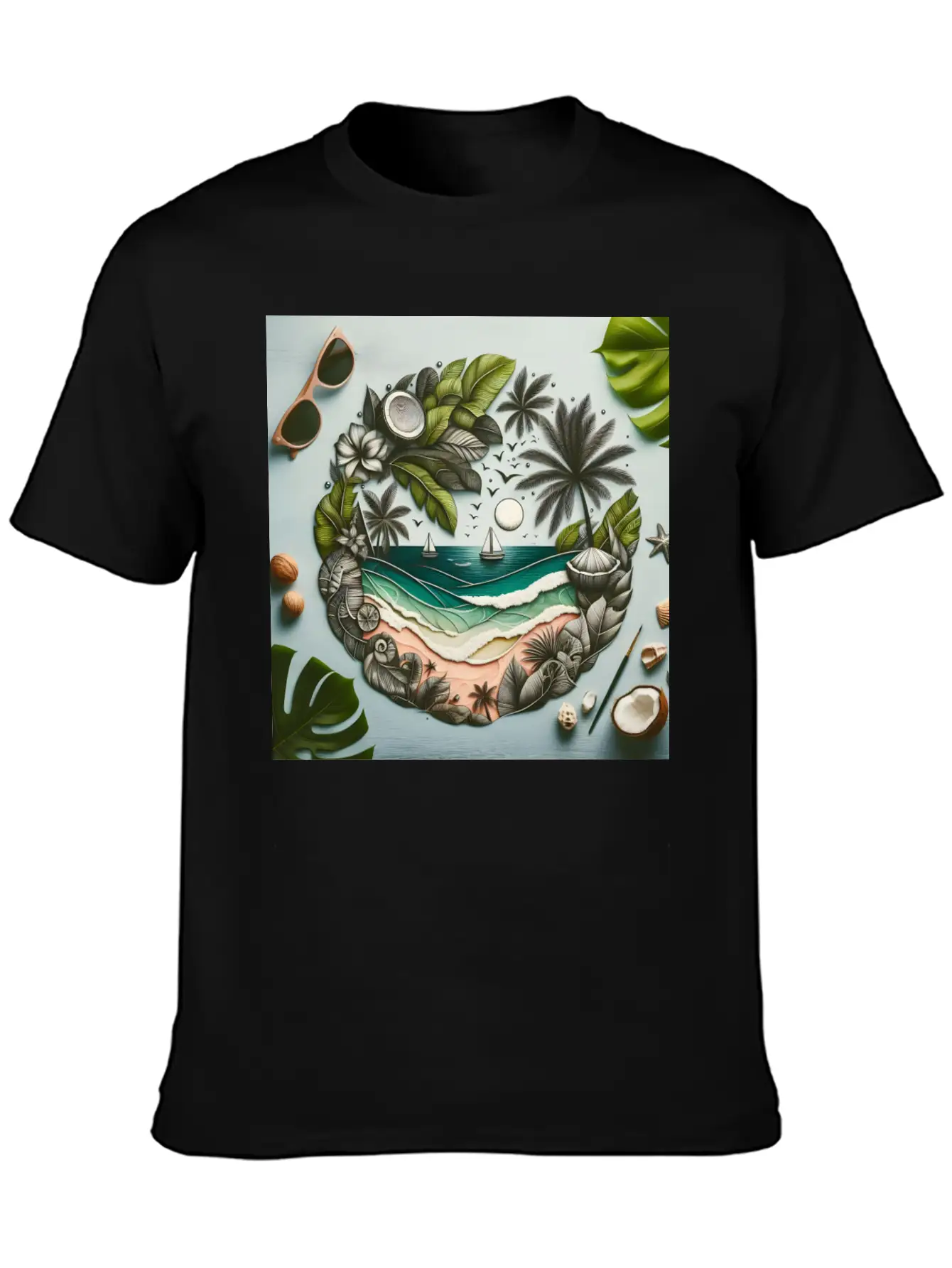 Painting Tropical Beach Classic Cotton Tee – Unisex Comfort For Any Season