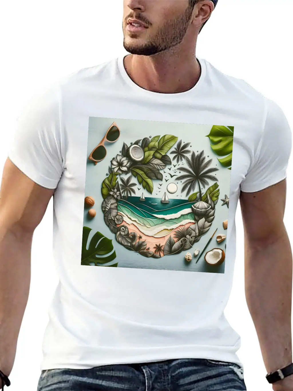 Painting Tropical Beach Classic Cotton Tee – Unisex Comfort For Any Season