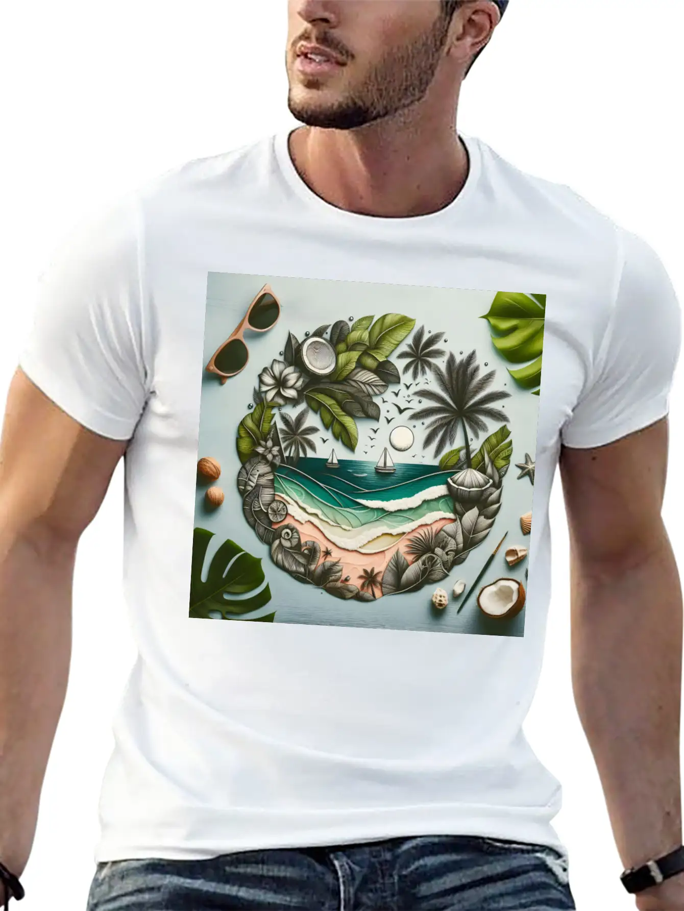 Painting Tropical Beach Classic Cotton Tee – Unisex Comfort For Any Season