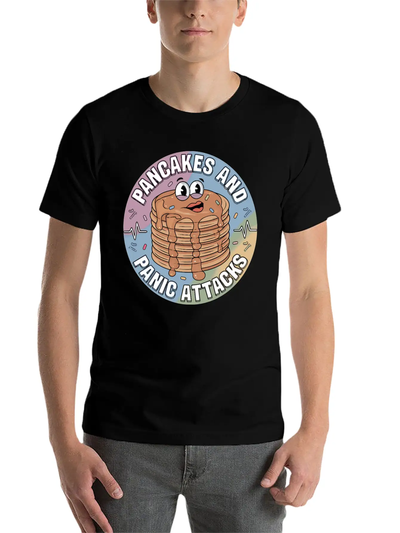 Pancakes And Anxiety - Mental Health Humor Essential Cotton Tee For Daily Outfits – Unisex Style