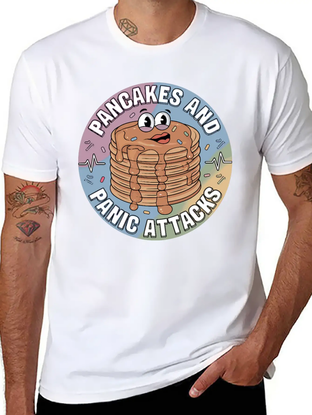 Pancakes And Anxiety - Mental Health Humor Essential Cotton Tee For Daily Outfits – Unisex Style