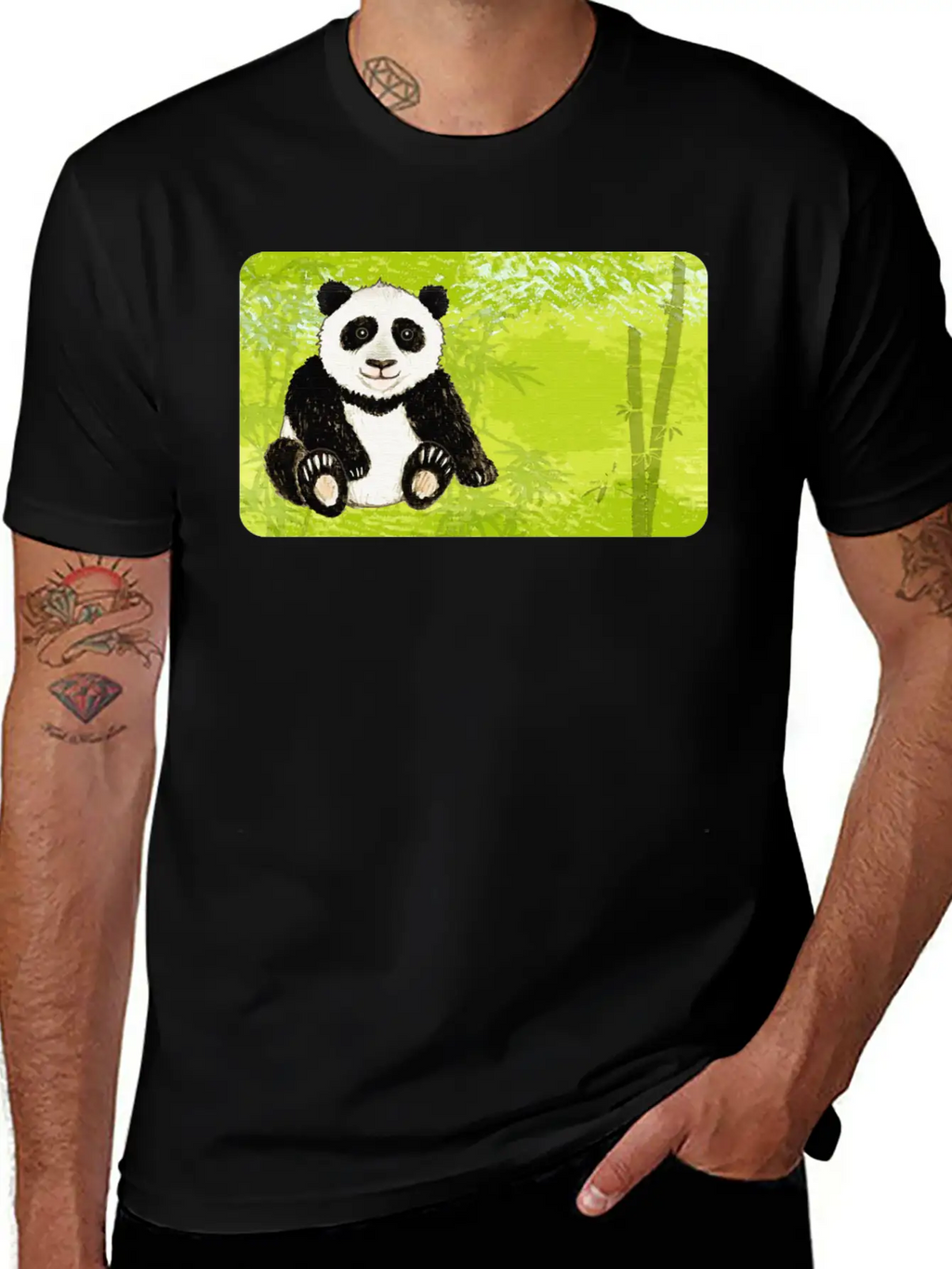Panda Bear In The Bamboo Forest - Design For Kids Stylish Everyday T-Shirt – Unisex Basic Cotton Tee