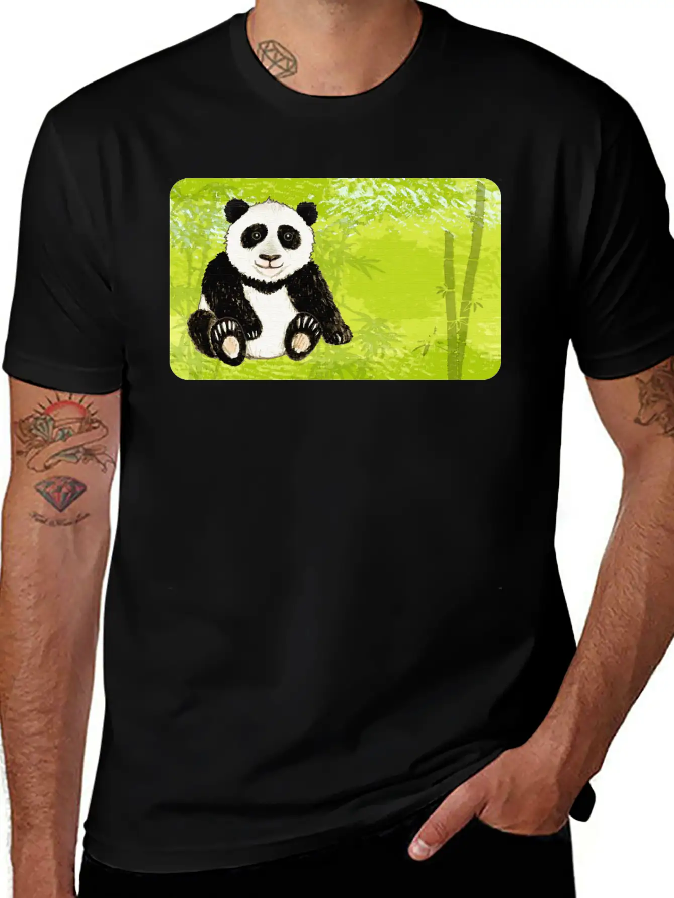 Panda Bear In The Bamboo Forest - Design For Kids Stylish Everyday T-Shirt – Unisex Basic Cotton Tee