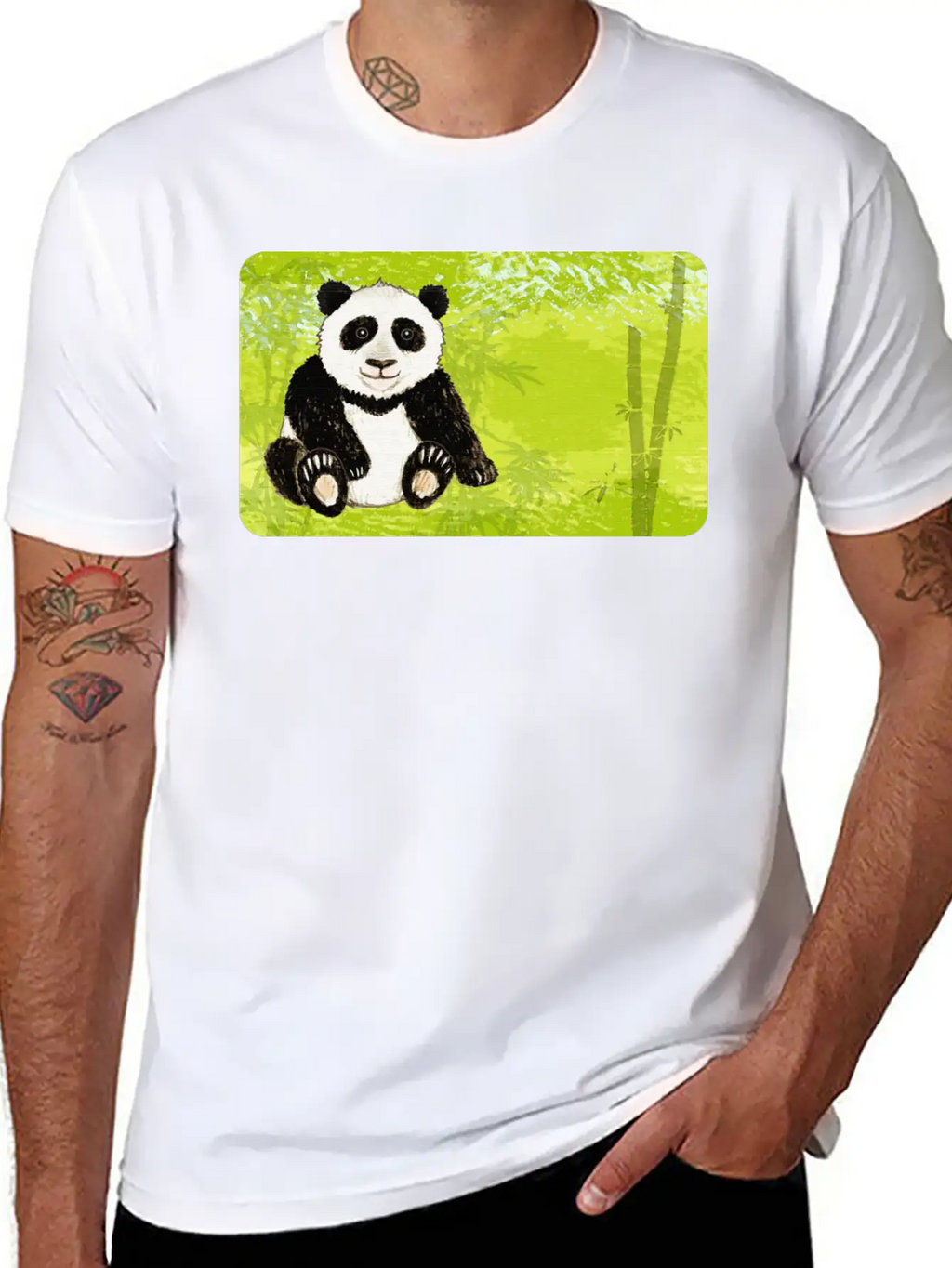 Panda Bear In The Bamboo Forest - Design For Kids Stylish Everyday T-Shirt – Unisex Basic Cotton Tee