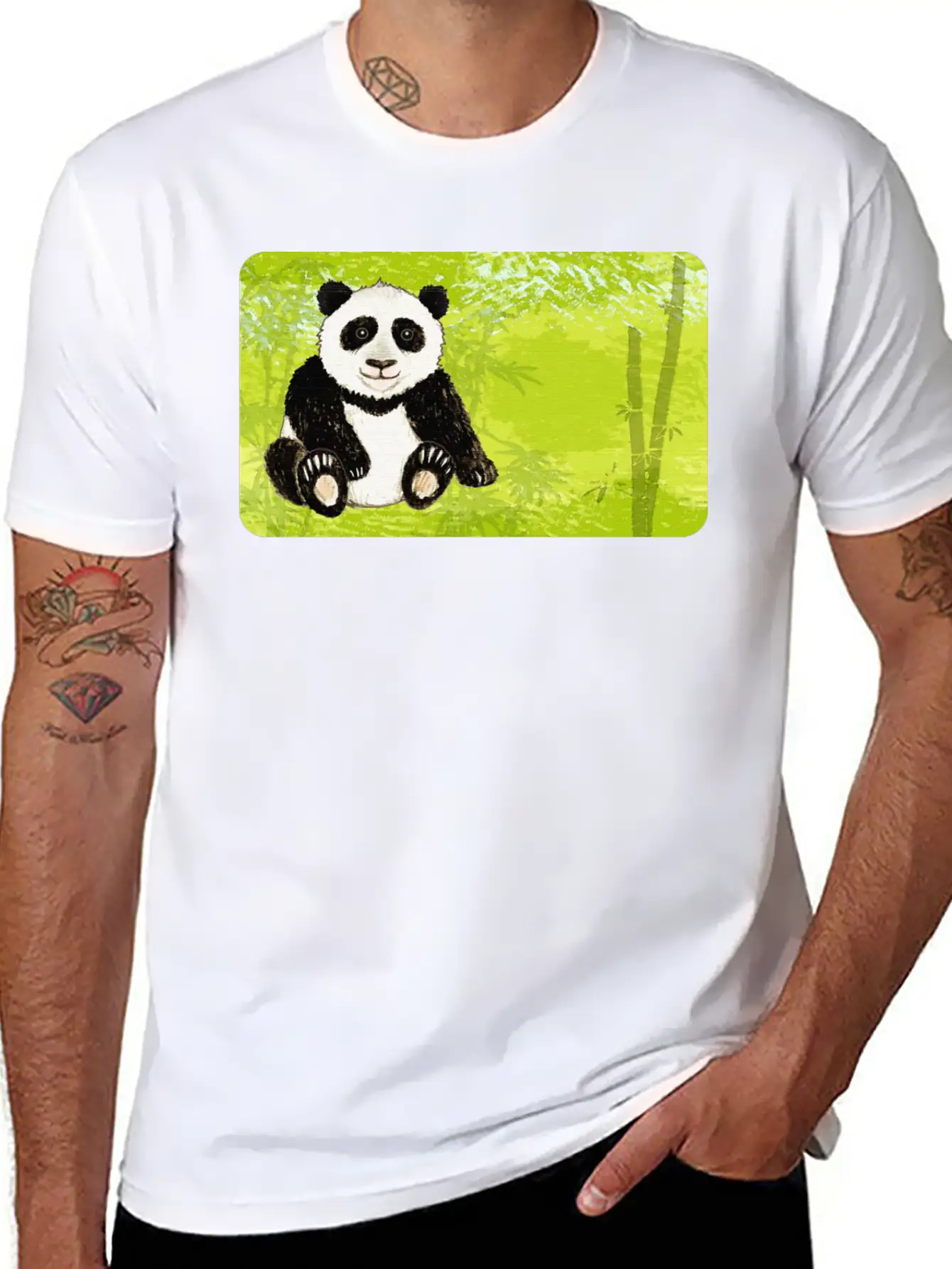 Panda Bear In The Bamboo Forest - Design For Kids Stylish Everyday T-Shirt – Unisex Basic Cotton Tee