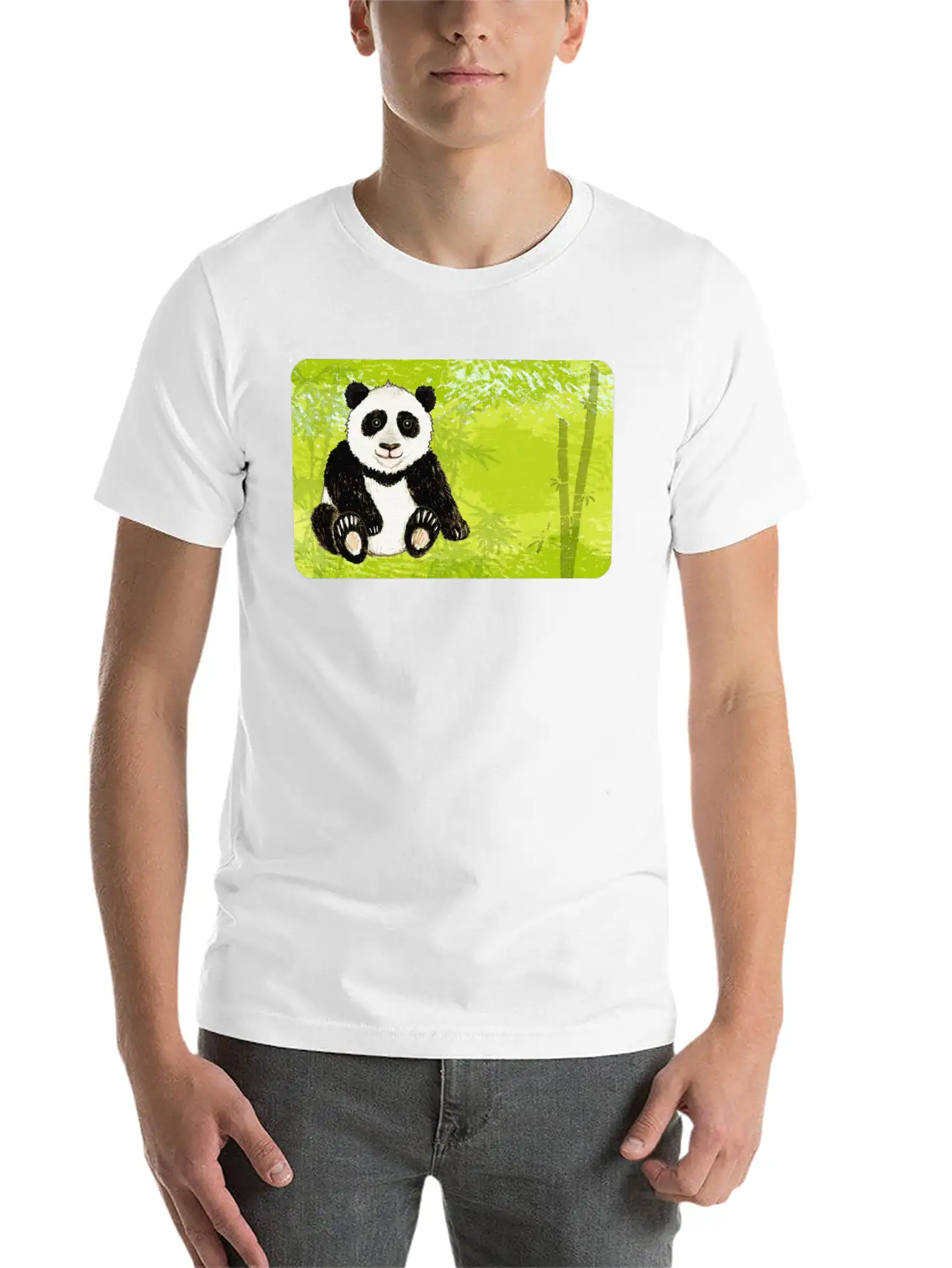 Panda Bear In The Bamboo Forest - Design For Kids Stylish Everyday T-Shirt – Unisex Basic Cotton Tee