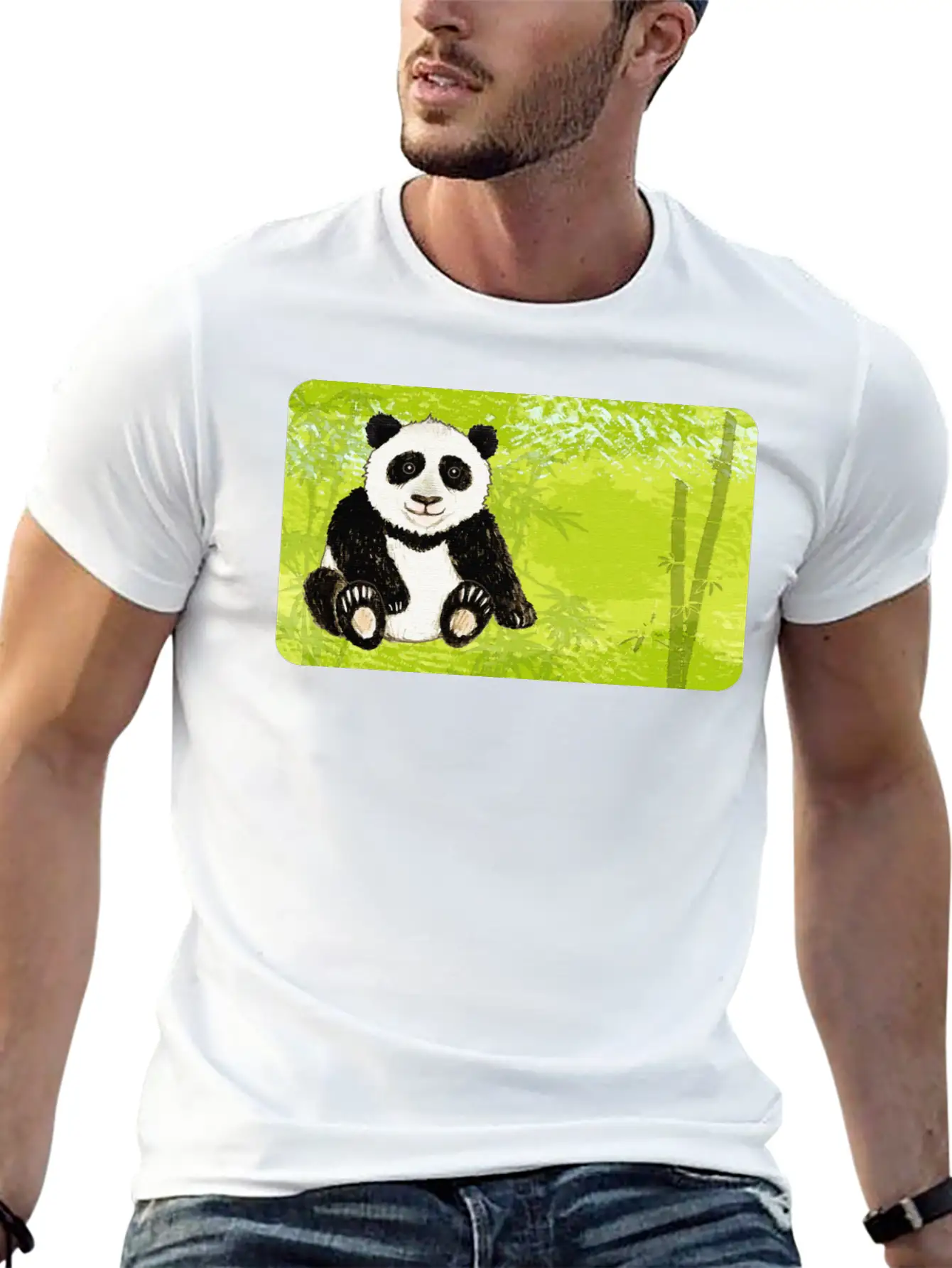 Panda Bear In The Bamboo Forest - Design For Kids Stylish Everyday T-Shirt – Unisex Basic Cotton Tee