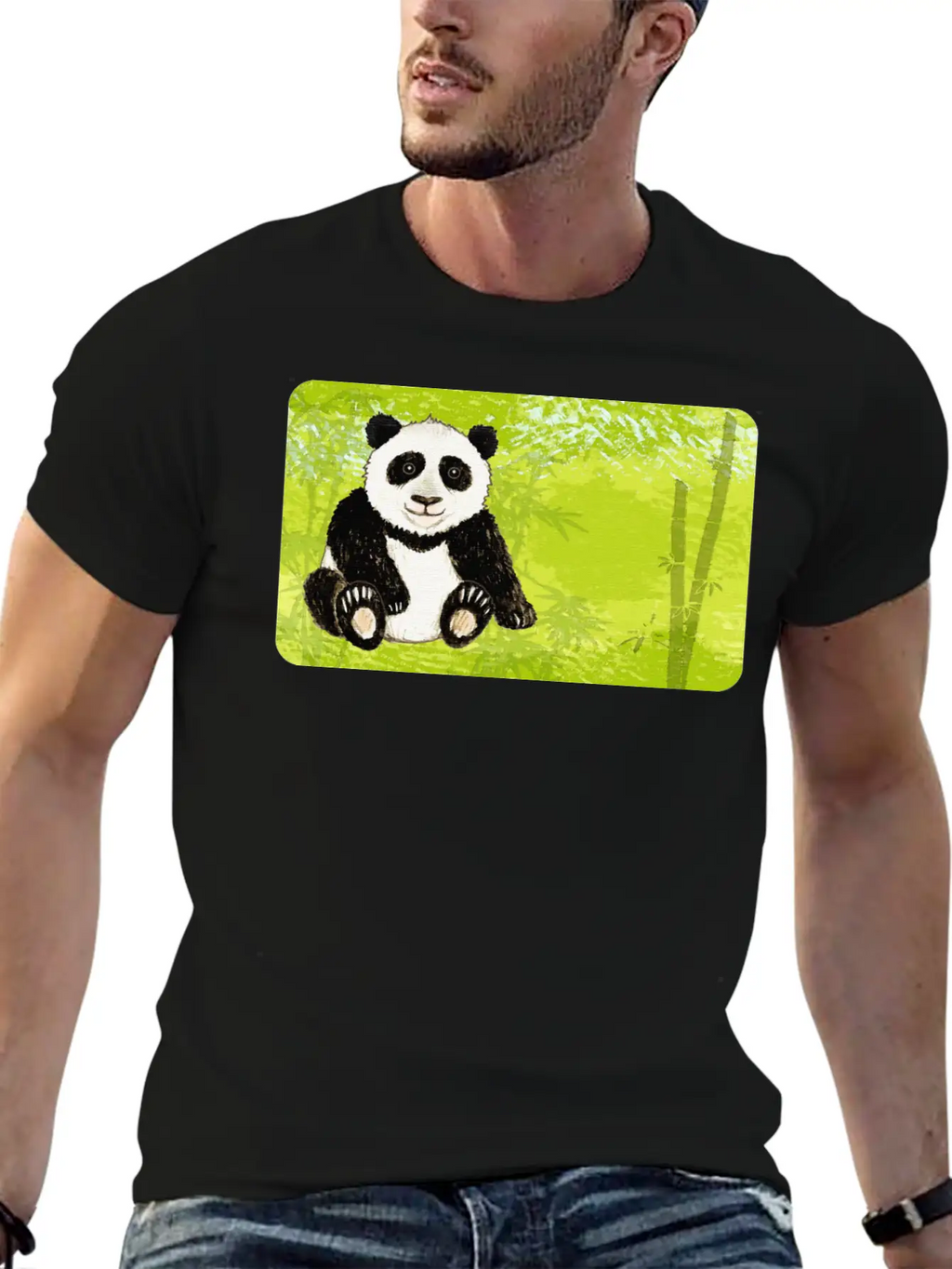 Panda Bear In The Bamboo Forest - Design For Kids Stylish Everyday T-Shirt – Unisex Basic Cotton Tee