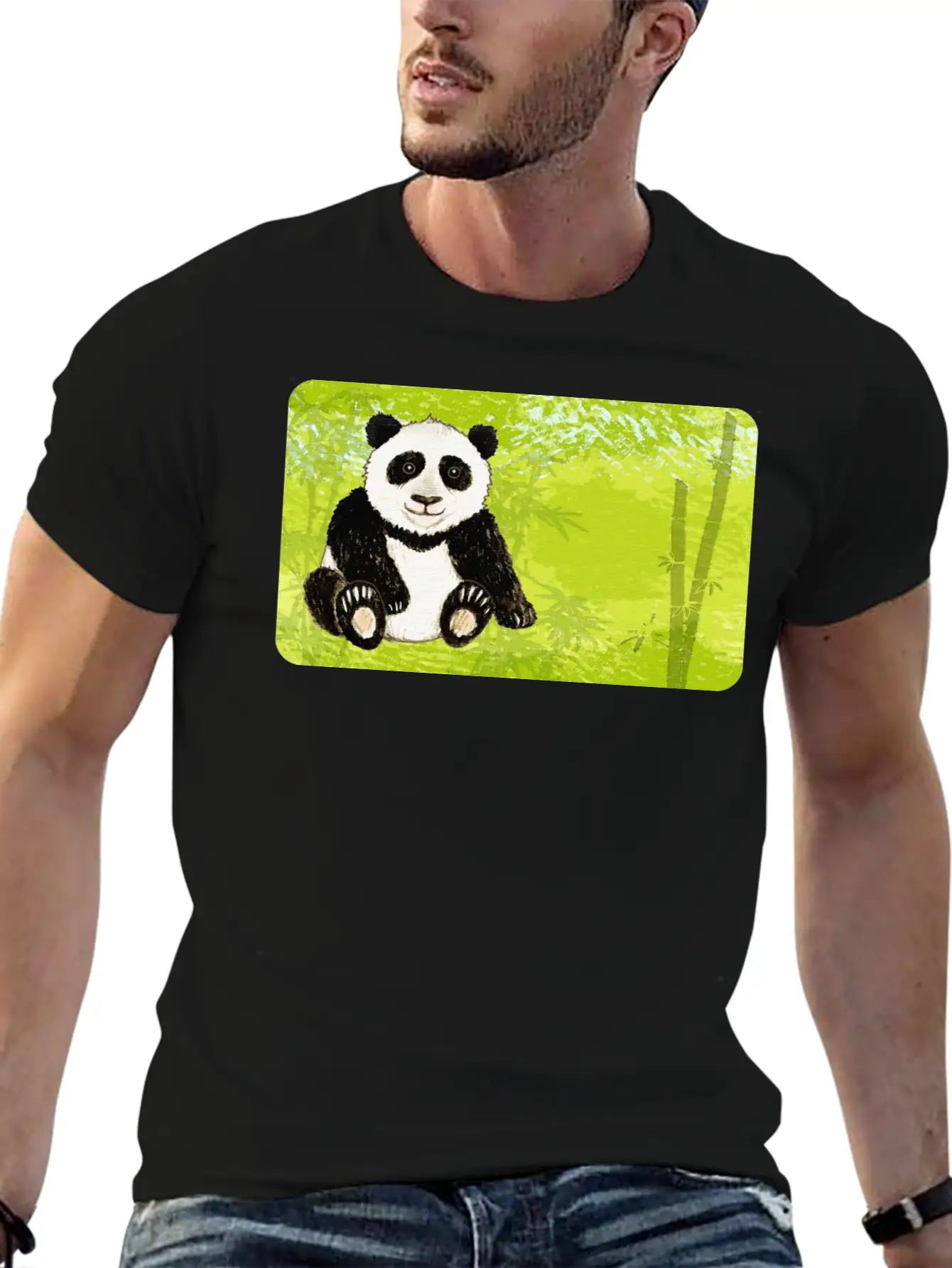 Panda Bear In The Bamboo Forest - Design For Kids Stylish Everyday T-Shirt – Unisex Basic Cotton Tee