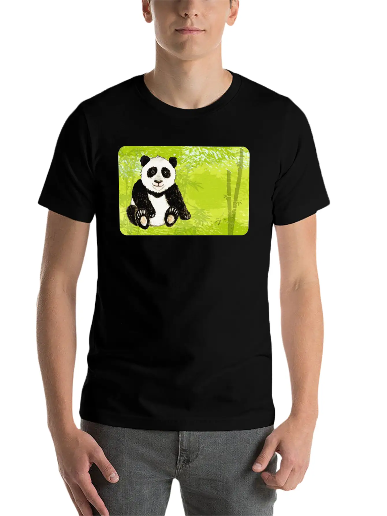 Panda Bear In The Bamboo Forest - Design For Kids Stylish Everyday T-Shirt – Unisex Basic Cotton Tee