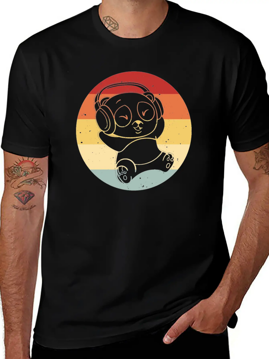 Panda Music Headphones Beats Retro Timeless Short Sleeve Tee – Comfy And Minimalist Design