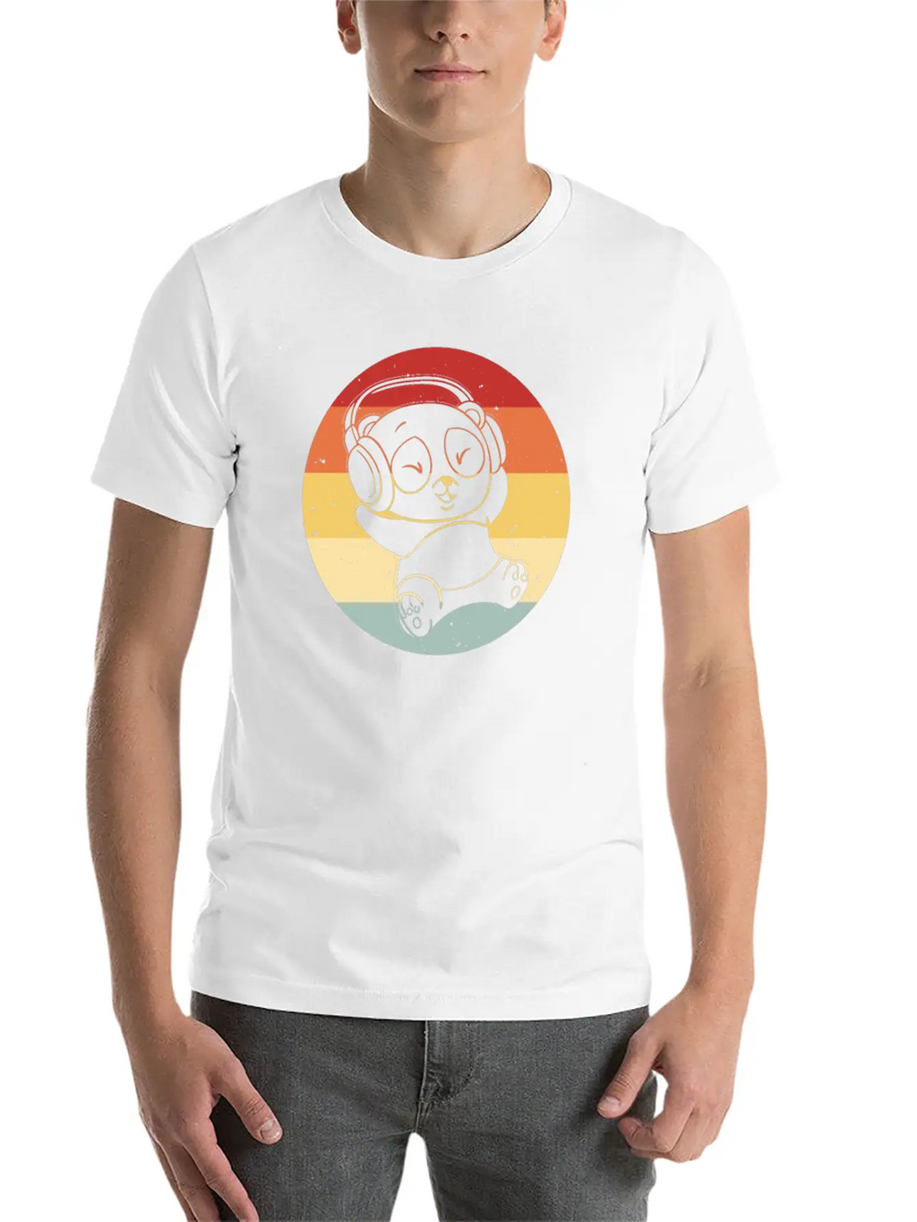 Panda Music Headphones Beats Retro Timeless Short Sleeve Tee – Comfy And Minimalist Design