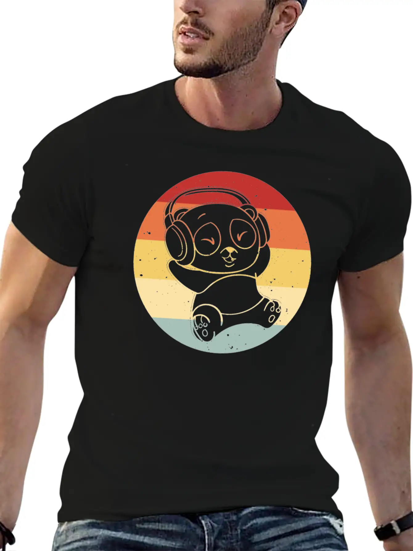 Panda Music Headphones Beats Retro Timeless Short Sleeve Tee – Comfy And Minimalist Design
