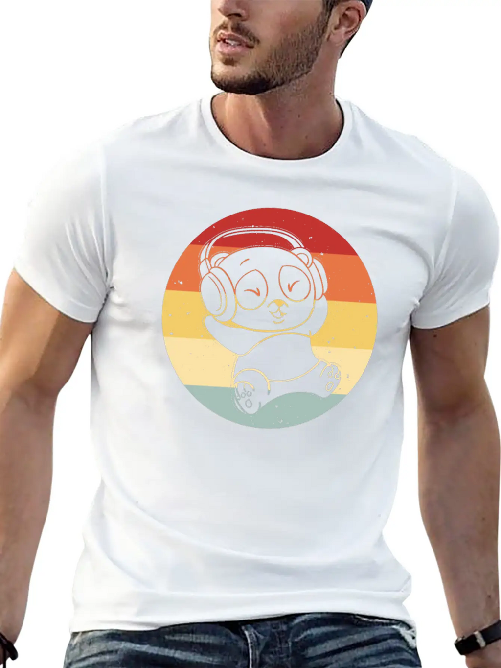 Panda Music Headphones Beats Retro Timeless Short Sleeve Tee – Comfy And Minimalist Design