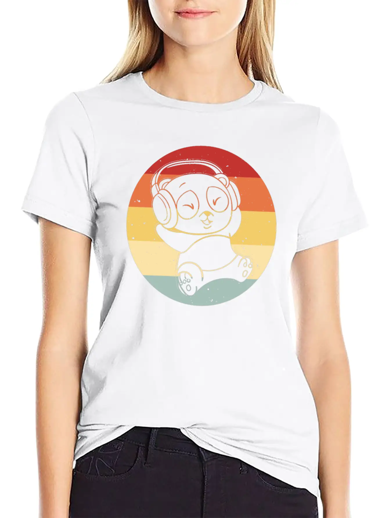 Panda Music Headphones Beats Retro Timeless Short Sleeve Tee – Comfy And Minimalist Design
