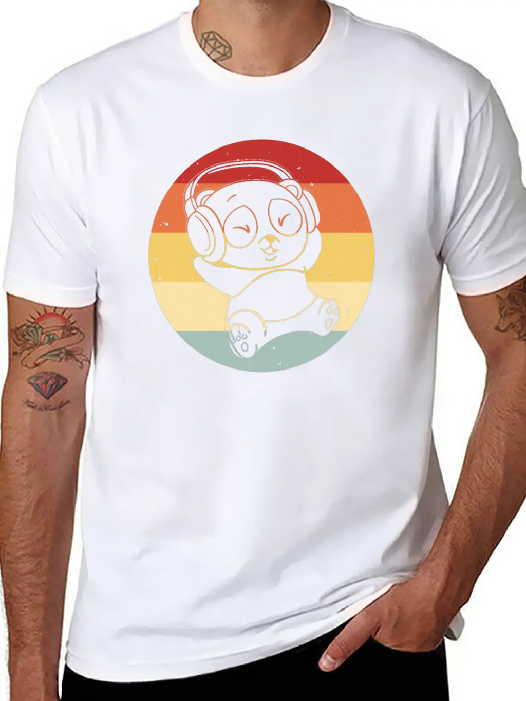 Panda Music Headphones Beats Retro Timeless Short Sleeve Tee – Comfy And Minimalist Design