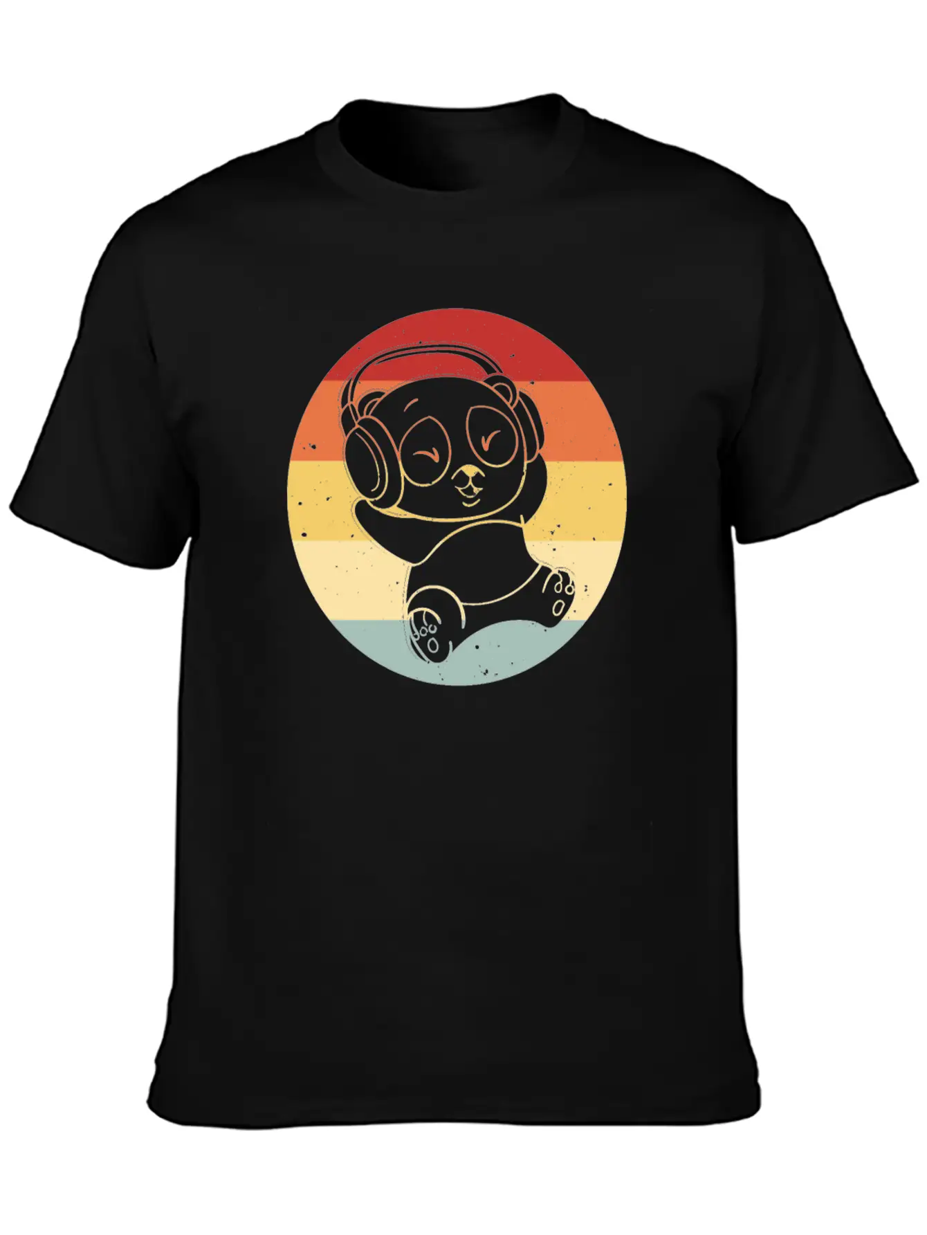 Panda Music Headphones Beats Retro Timeless Short Sleeve Tee – Comfy And Minimalist Design