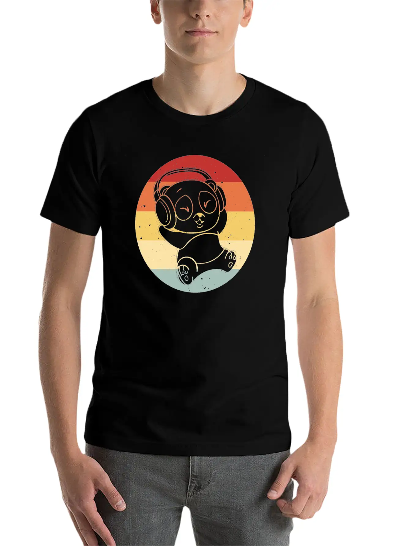 Panda Music Headphones Beats Retro Timeless Short Sleeve Tee – Comfy And Minimalist Design