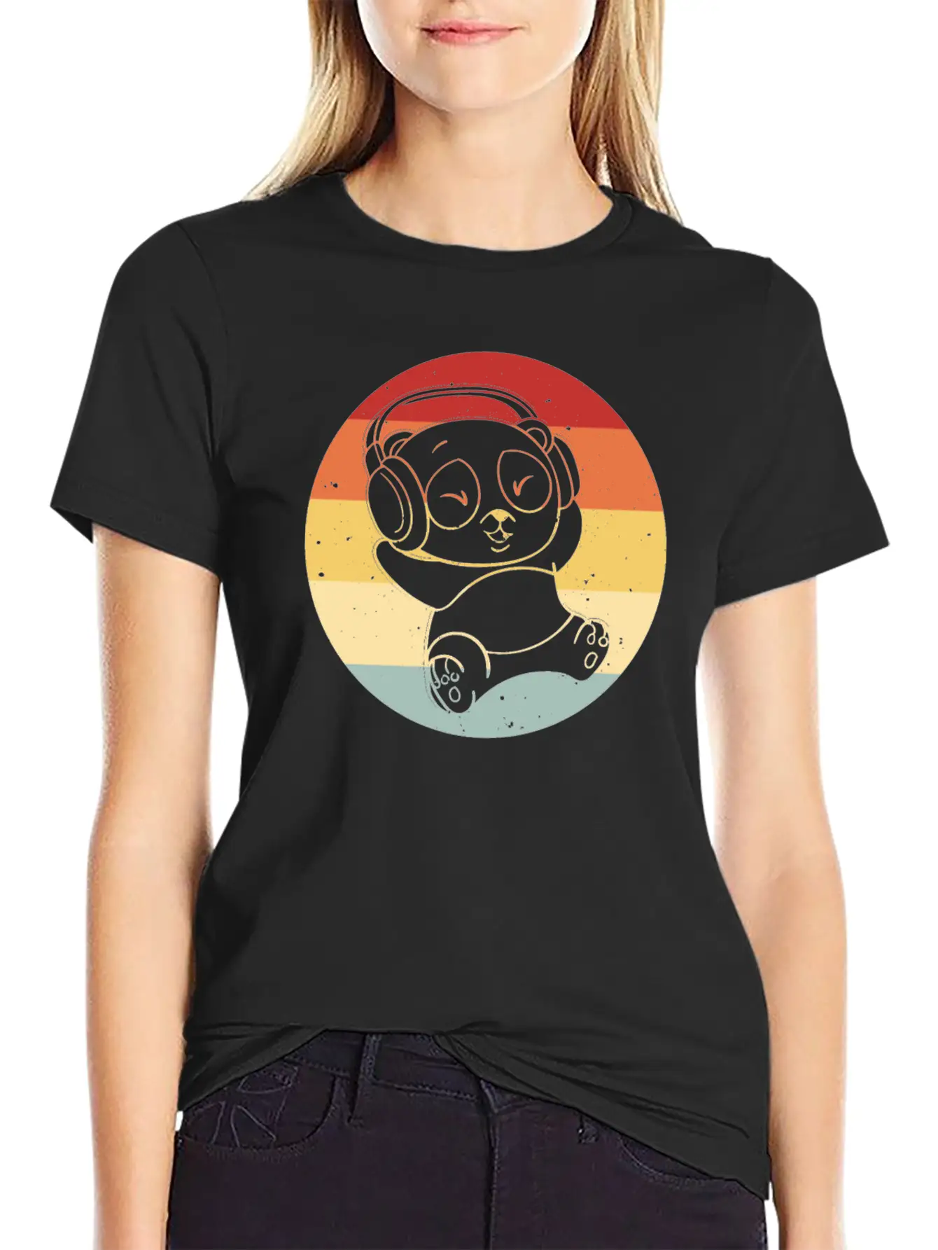 Panda Music Headphones Beats Retro Timeless Short Sleeve Tee – Comfy And Minimalist Design