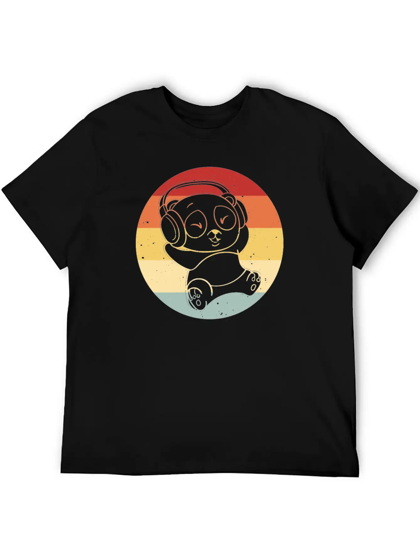 Panda Music Headphones Beats Retro Timeless Short Sleeve Tee – Comfy And Minimalist Design
