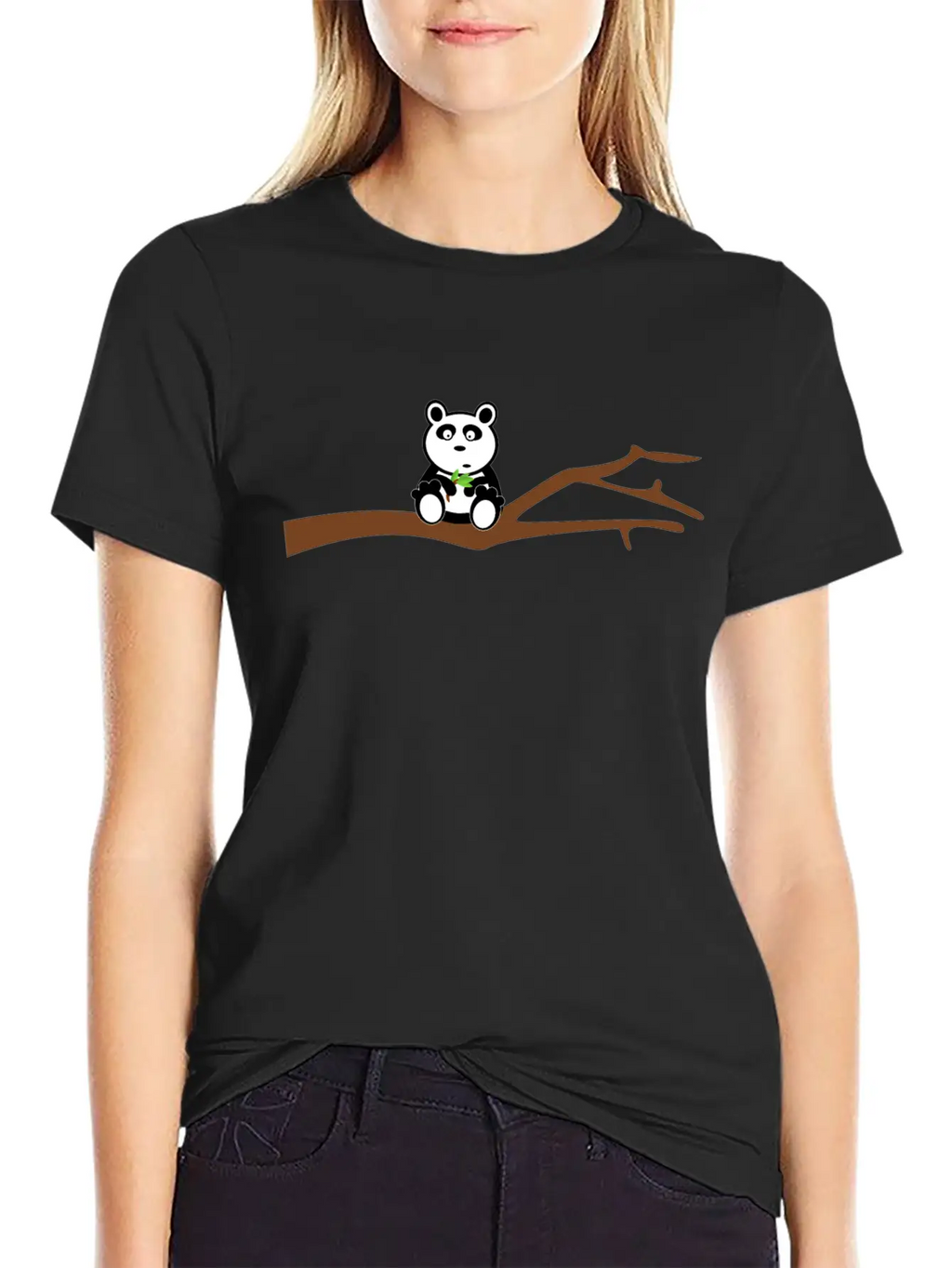 Panda On Tree Branch Basic Graphic T-Shirt – Daily Comfort In Soft Cotton