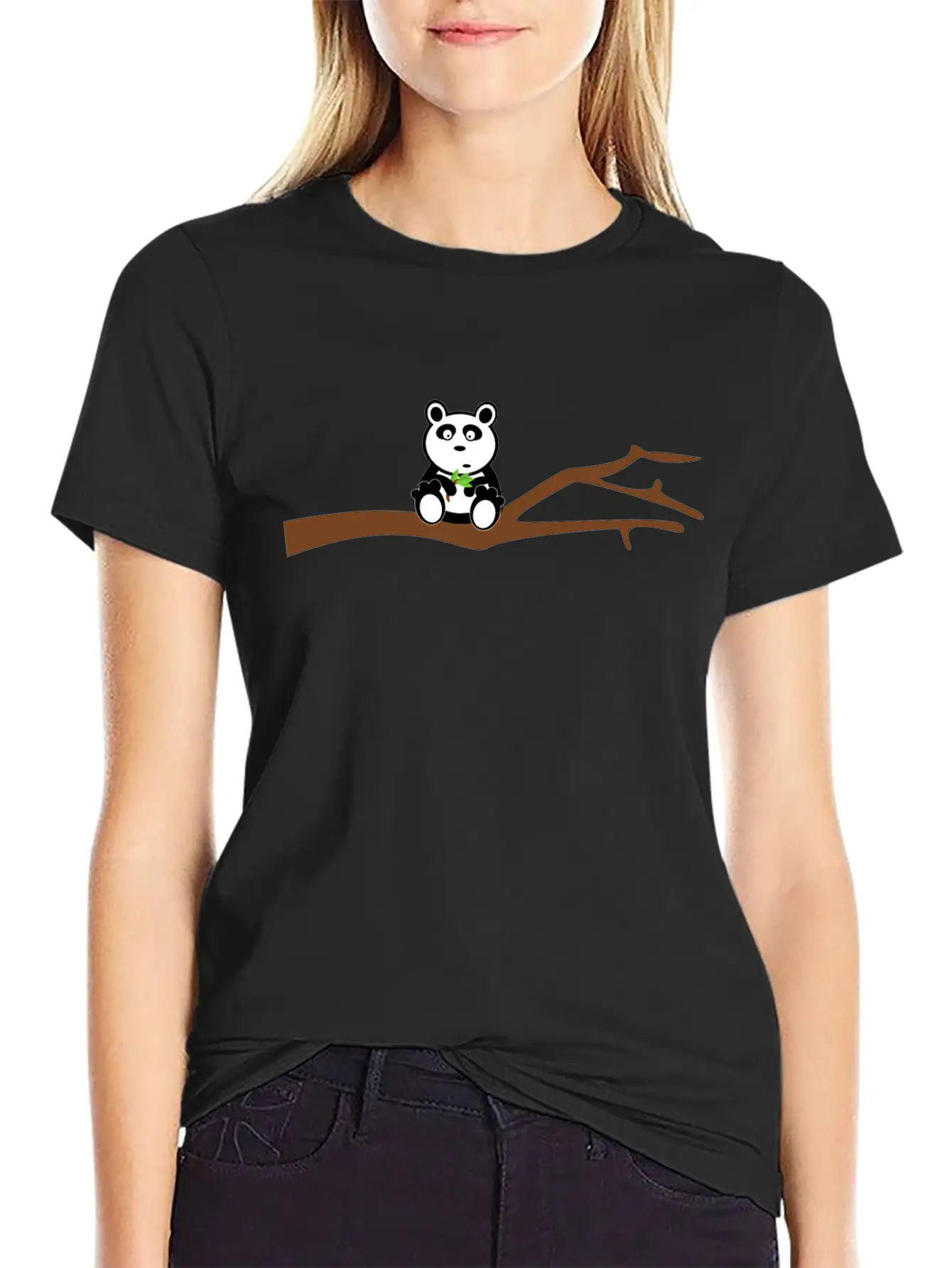 Panda On Tree Branch Basic Graphic T-Shirt – Daily Comfort In Soft Cotton