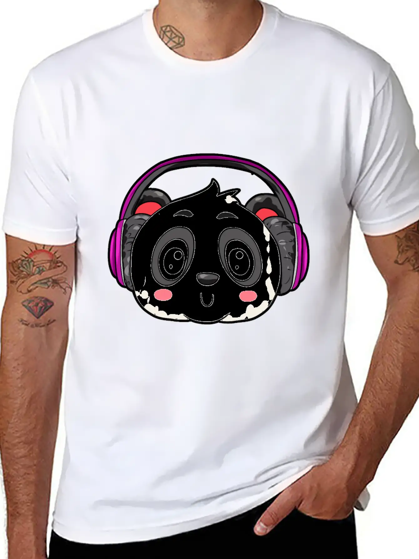 Panda With Headphones Classic Cotton Tee – Unisex Comfort For Any Season