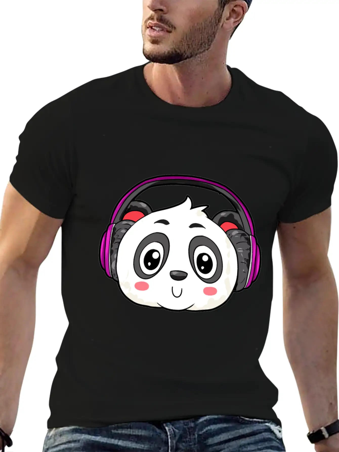 Panda With Headphones Classic Cotton Tee – Unisex Comfort For Any Season