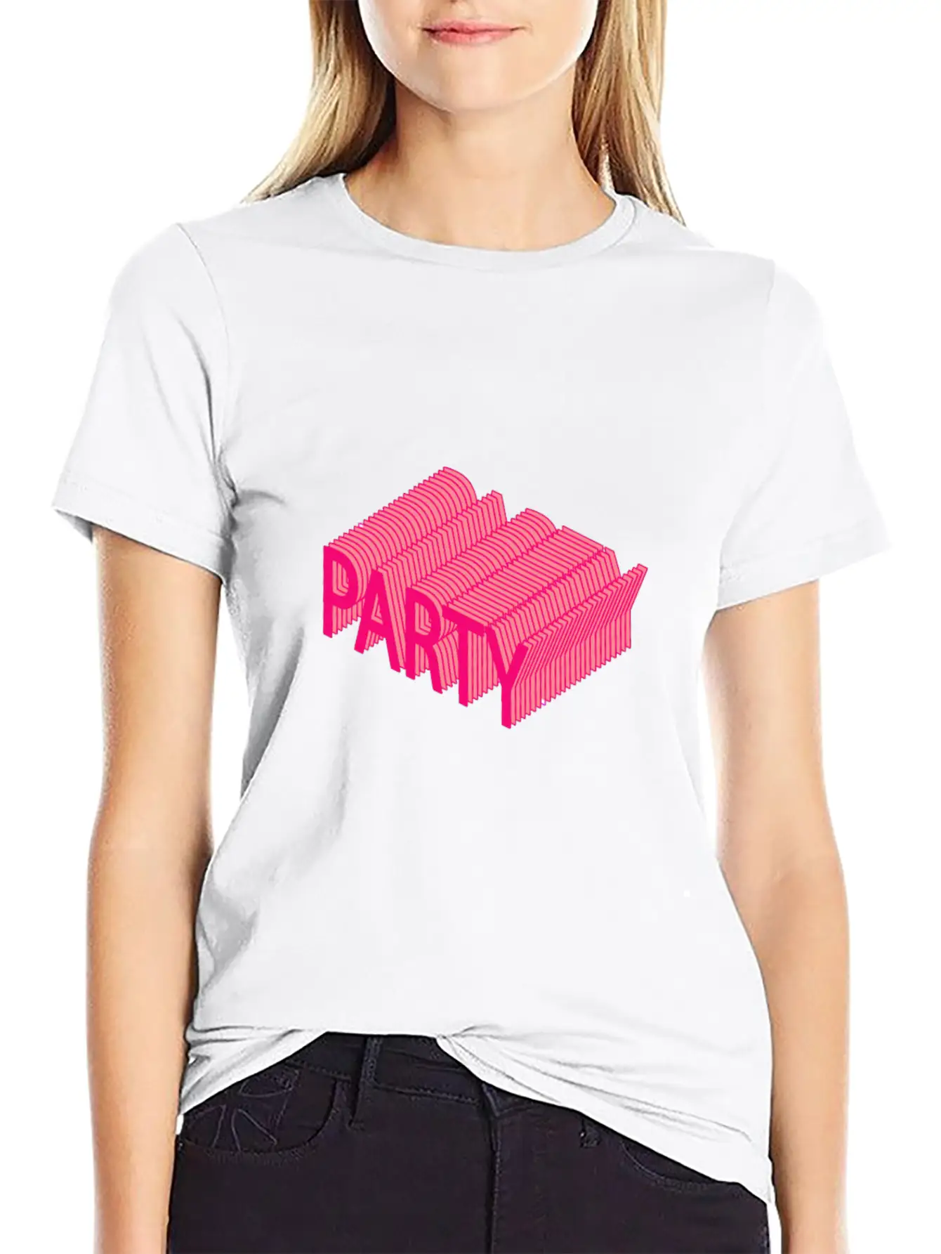 Party – Dancing, Celebrating 3D Lettering Striped Essential Cotton Tee For Daily Outfits – Unisex Style