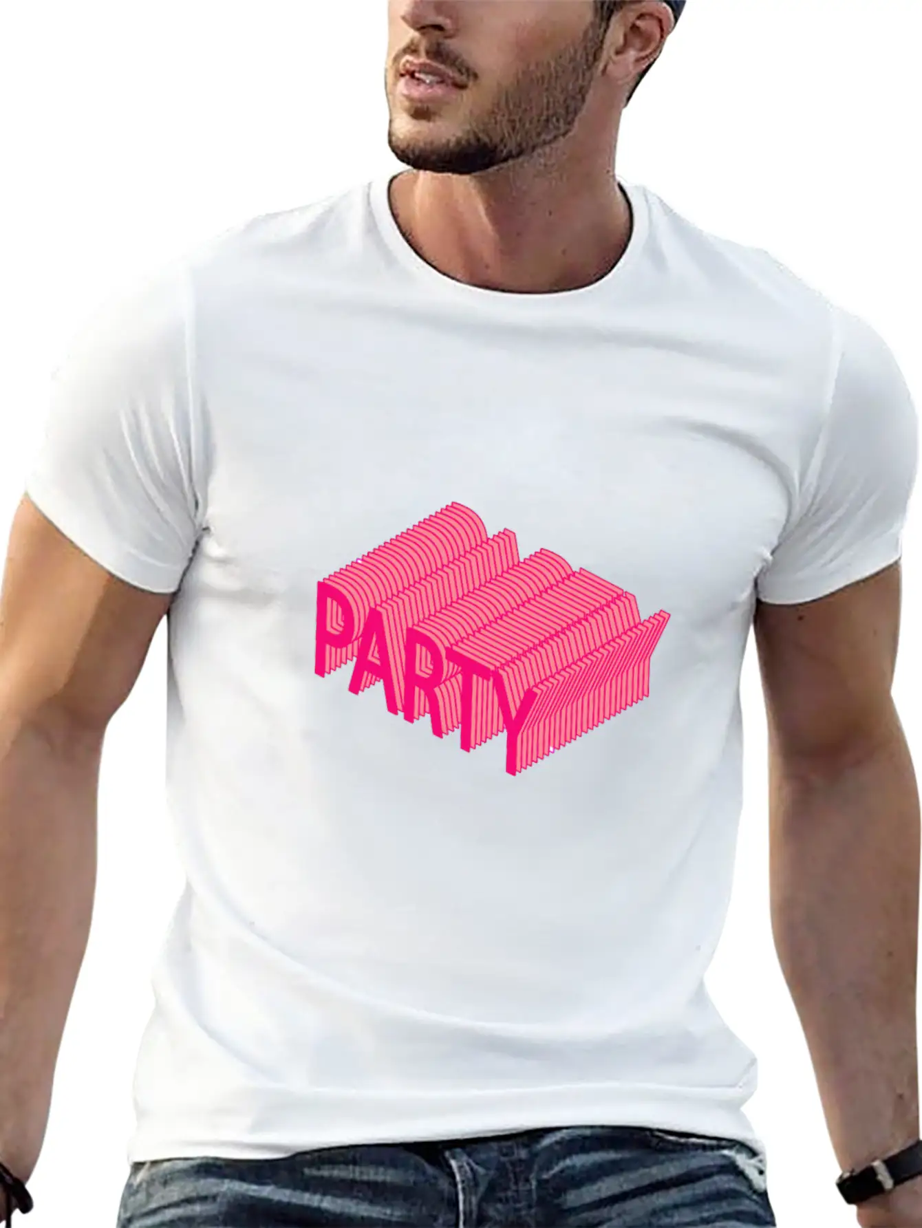 Party – Dancing, Celebrating 3D Lettering Striped Essential Cotton Tee For Daily Outfits – Unisex Style