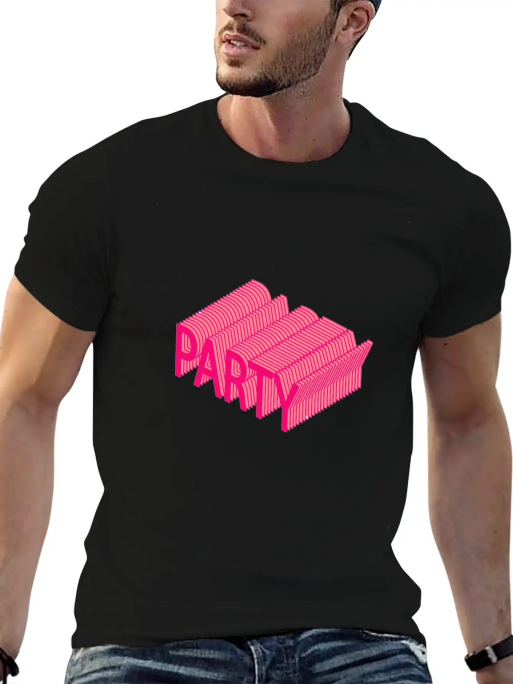 Party – Dancing, Celebrating 3D Lettering Striped Essential Cotton Tee For Daily Outfits – Unisex Style