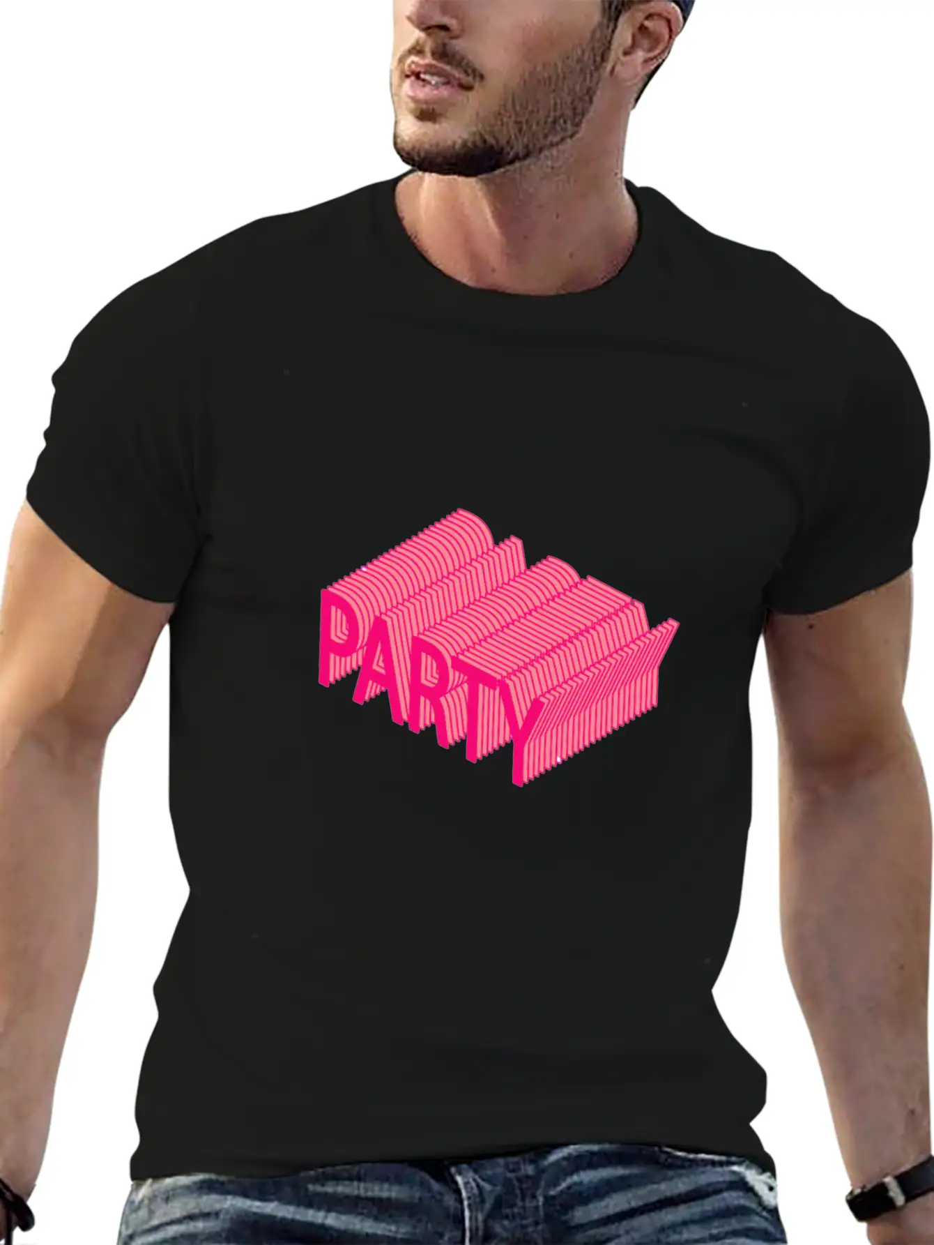 Party – Dancing, Celebrating 3D Lettering Striped Essential Cotton Tee For Daily Outfits – Unisex Style