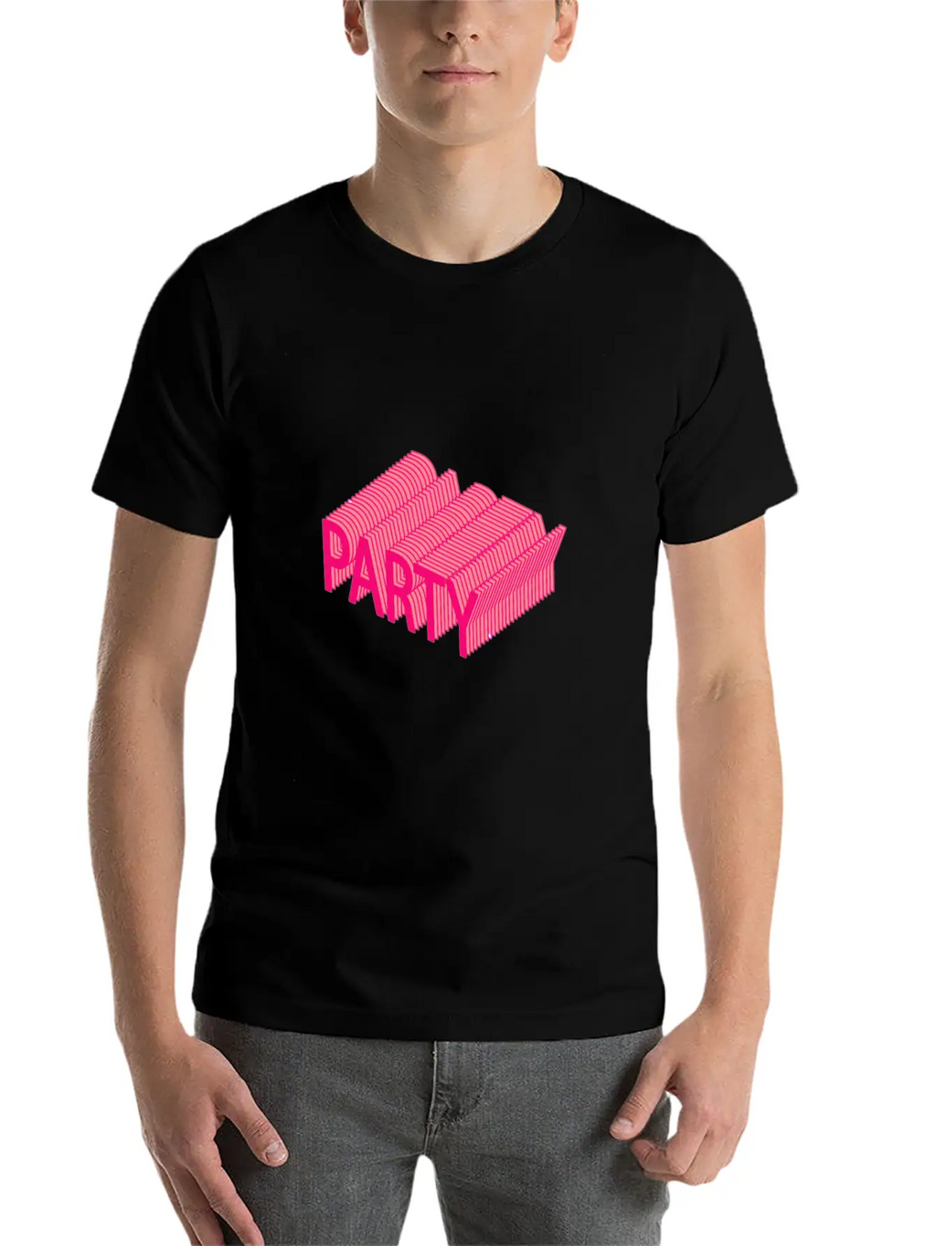 Party – Dancing, Celebrating 3D Lettering Striped Essential Cotton Tee For Daily Outfits – Unisex Style