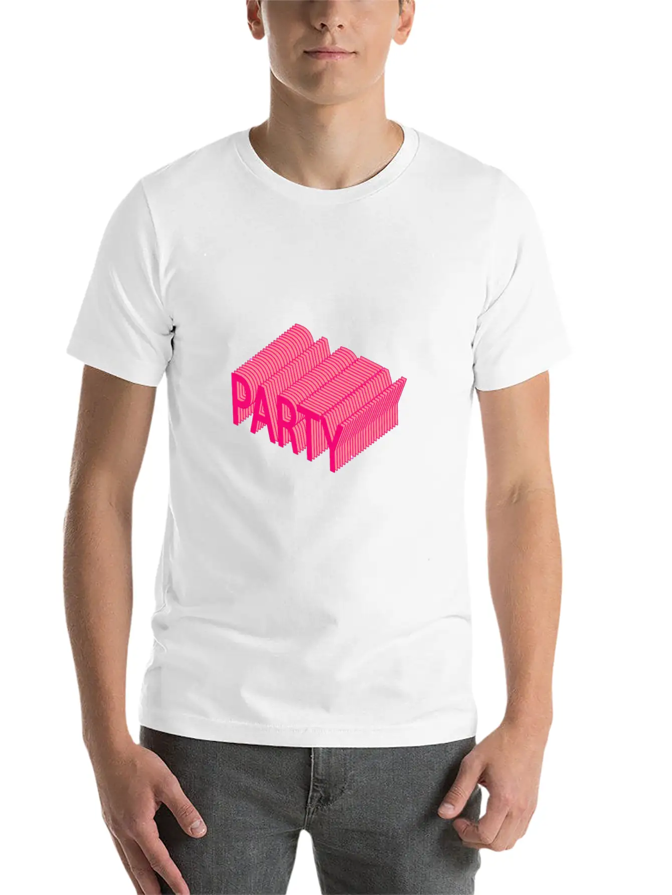 Party – Dancing, Celebrating 3D Lettering Striped Essential Cotton Tee For Daily Outfits – Unisex Style