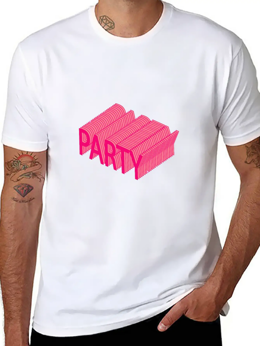 Party – Dancing, Celebrating 3D Lettering Striped Essential Cotton Tee For Daily Outfits – Unisex Style