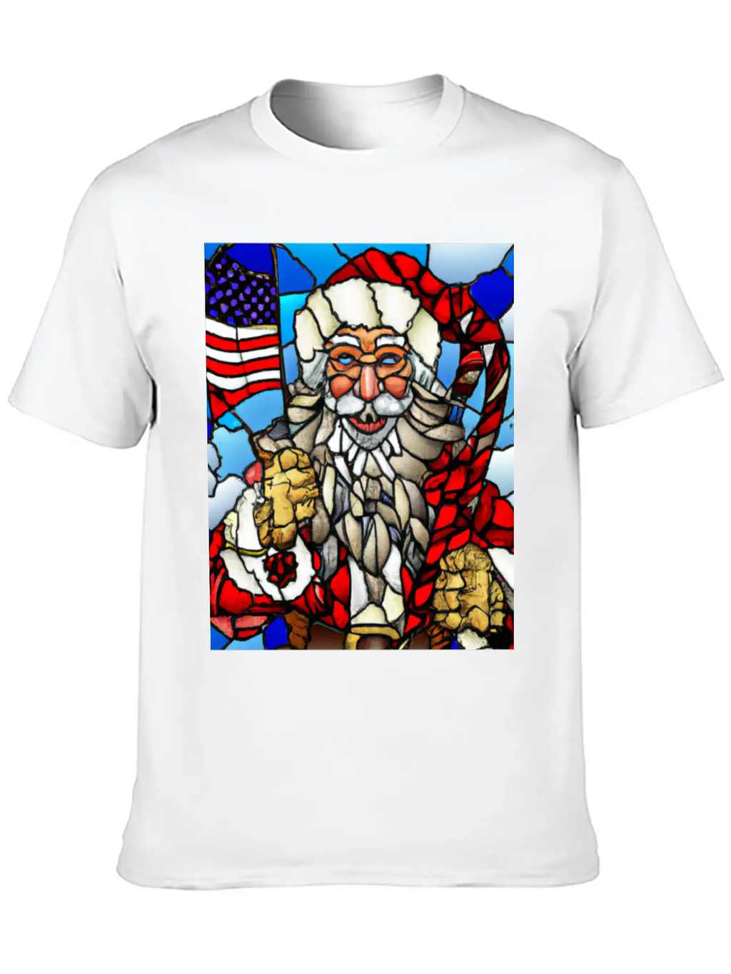 Patriotic Christmas Santa With US Flag Stained Unisex Casual T-Shirt – Clean Design For Daily Comfort