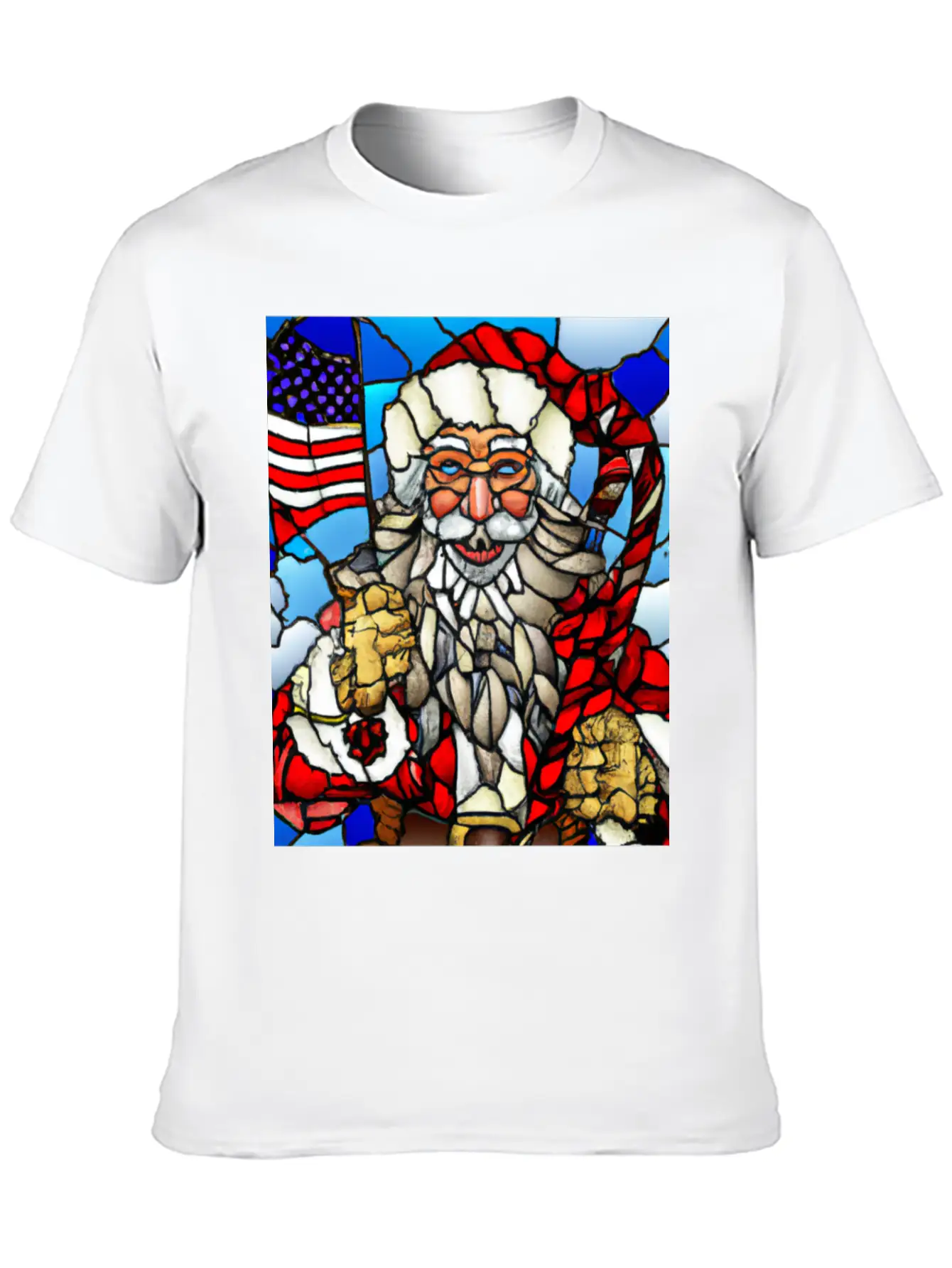 Patriotic Christmas Santa With US Flag Stained Unisex Casual T-Shirt – Clean Design For Daily Comfort